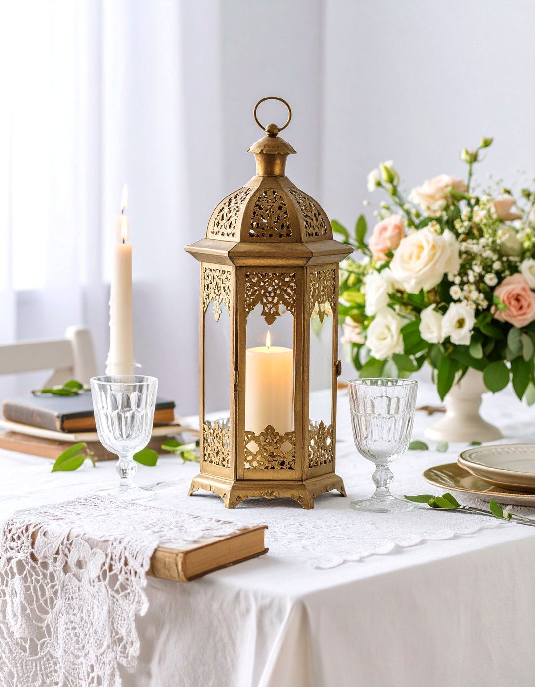 Vintage Antique Brass Lantern Centerpiece - 25 Lantern Centerpiece Ideas