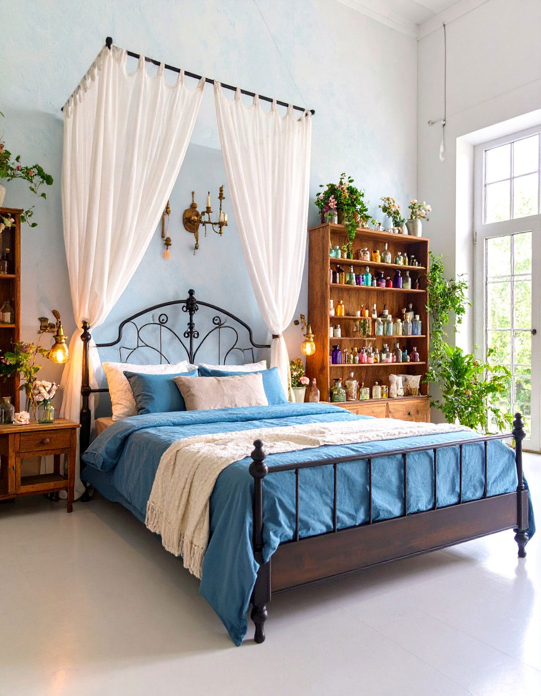 Vintage Apothecary Bedroom with Pastel Potion Bottles - 25 Pastel Goth Bedroom Ideas