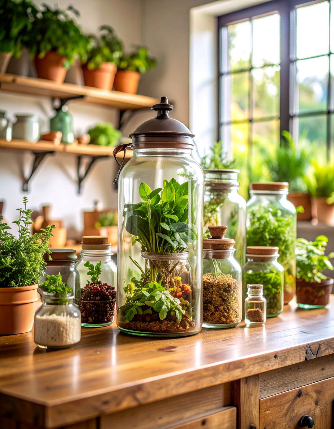 Vintage Apothecary Jar Herb Terrarium - 25 Terrarium Ideas