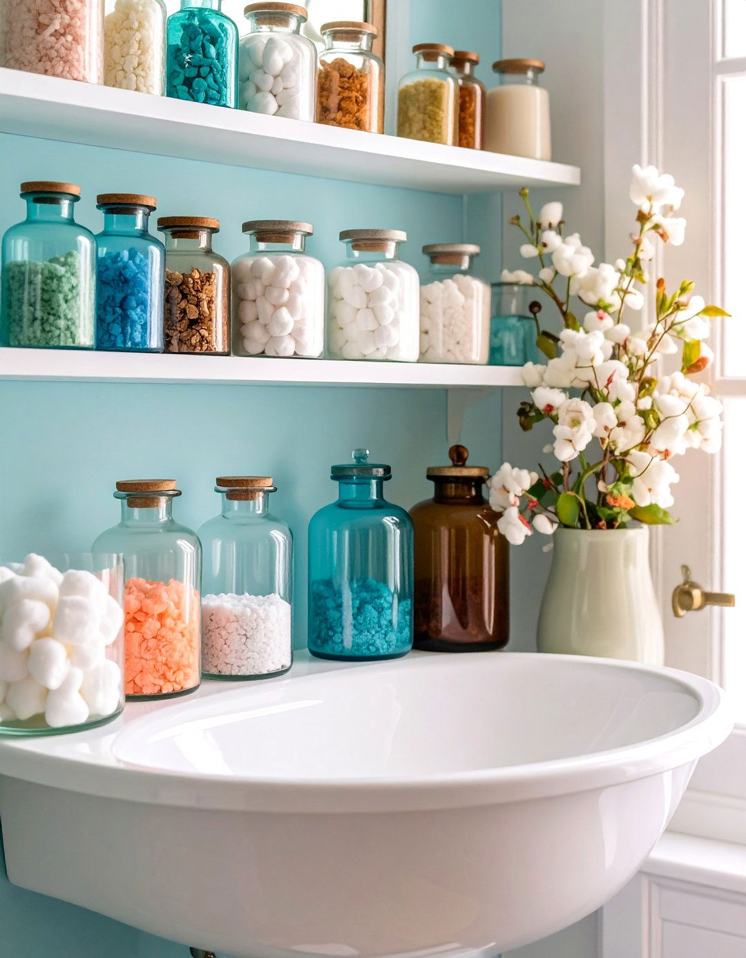 Vintage Apothecary Jar Storage - 25 Pedestal Sink Storage Ideas