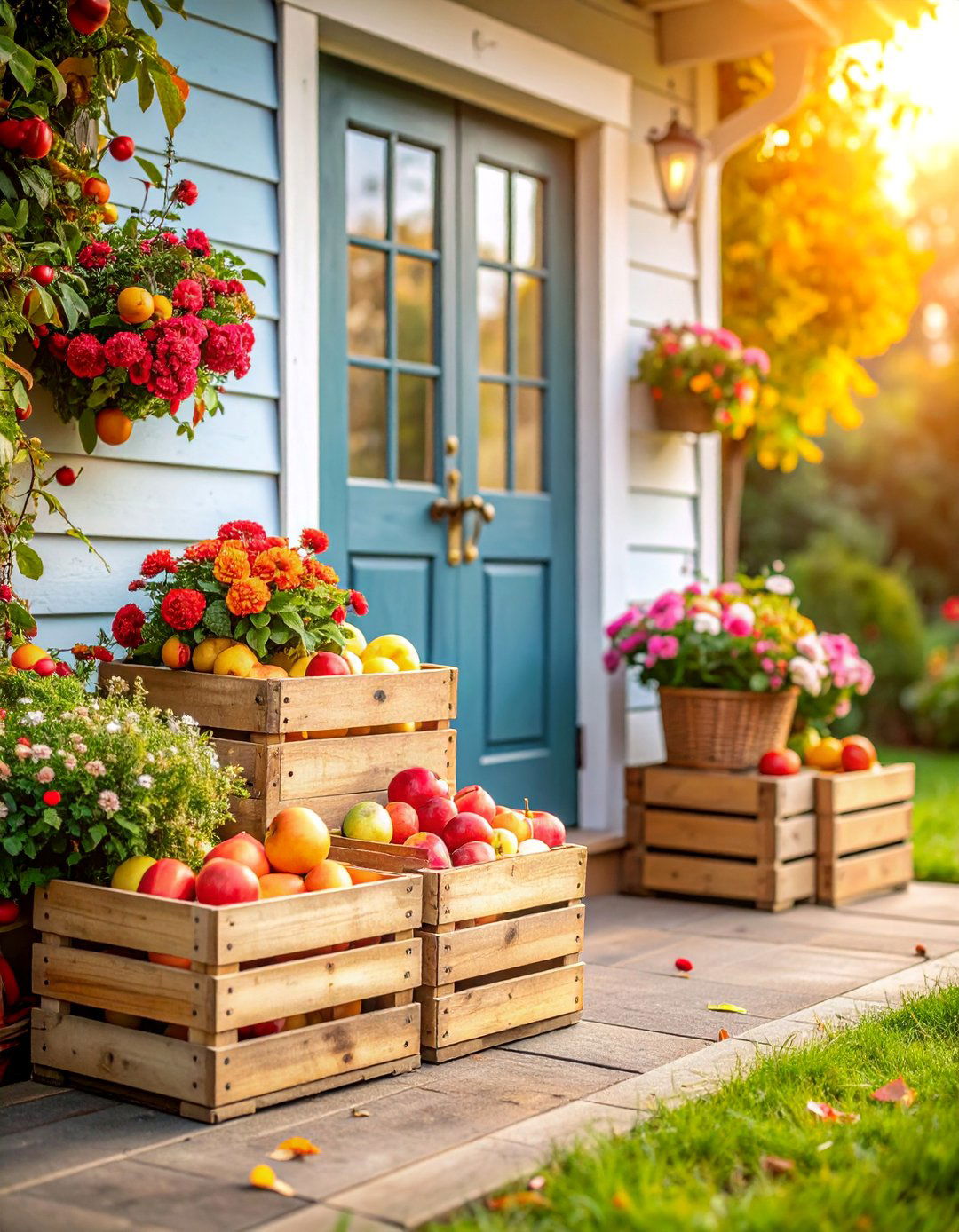 Vintage Apple Crate and Orchard Theme - 25 Front Door Fall Decor Ideas