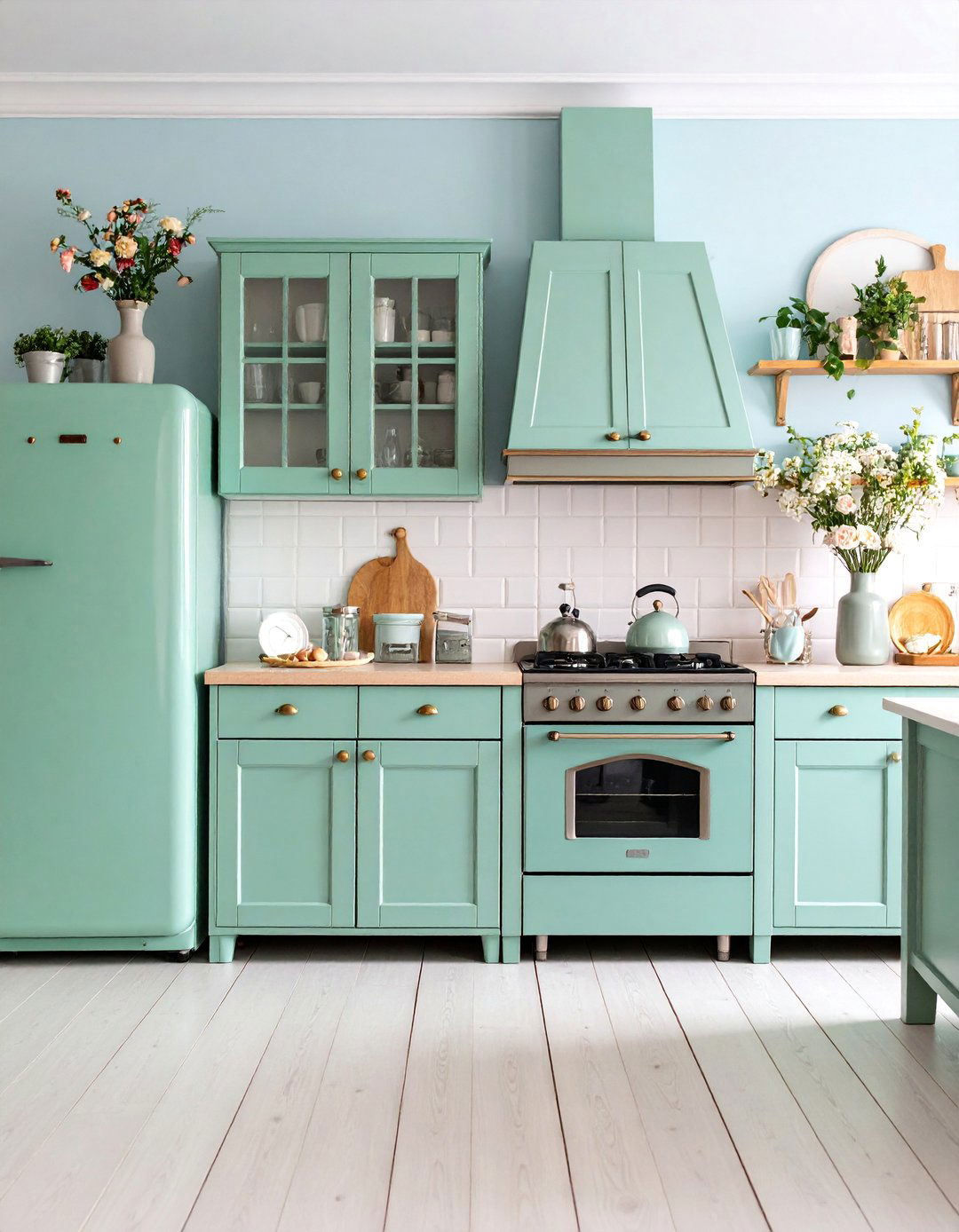 Vintage Appliance Cottage Kitchen with Retro Color Palette - 25 Cottage Kitchen Ideas
