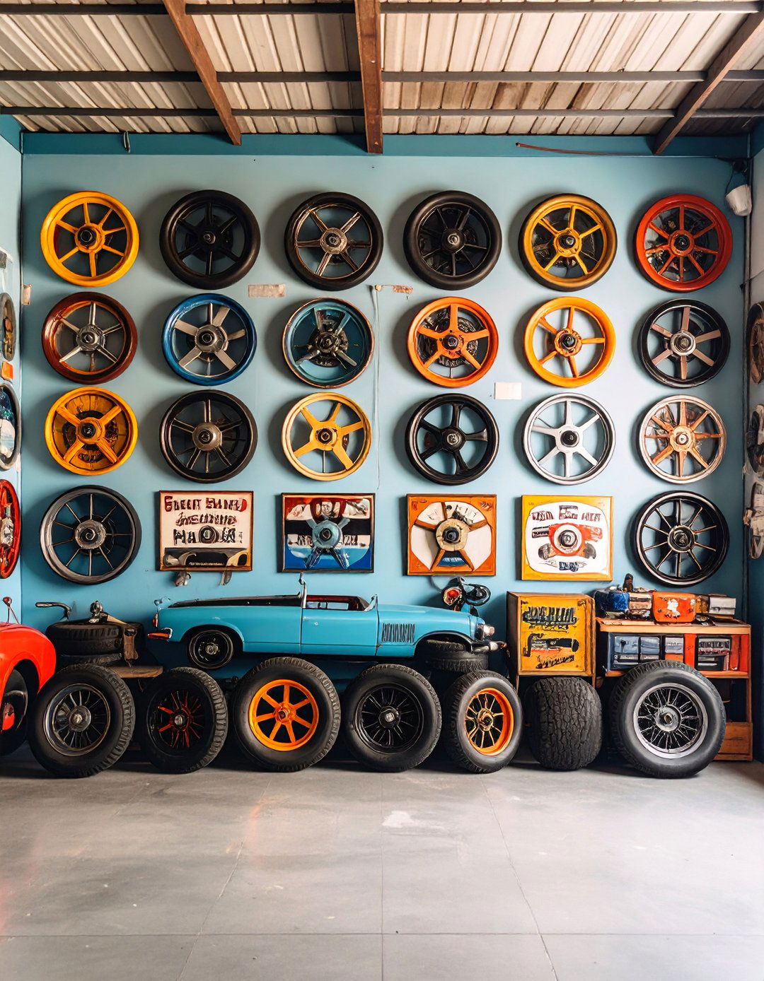 Vintage Automotive Memorabilia Wall - 25 Garage Wall Ideas
