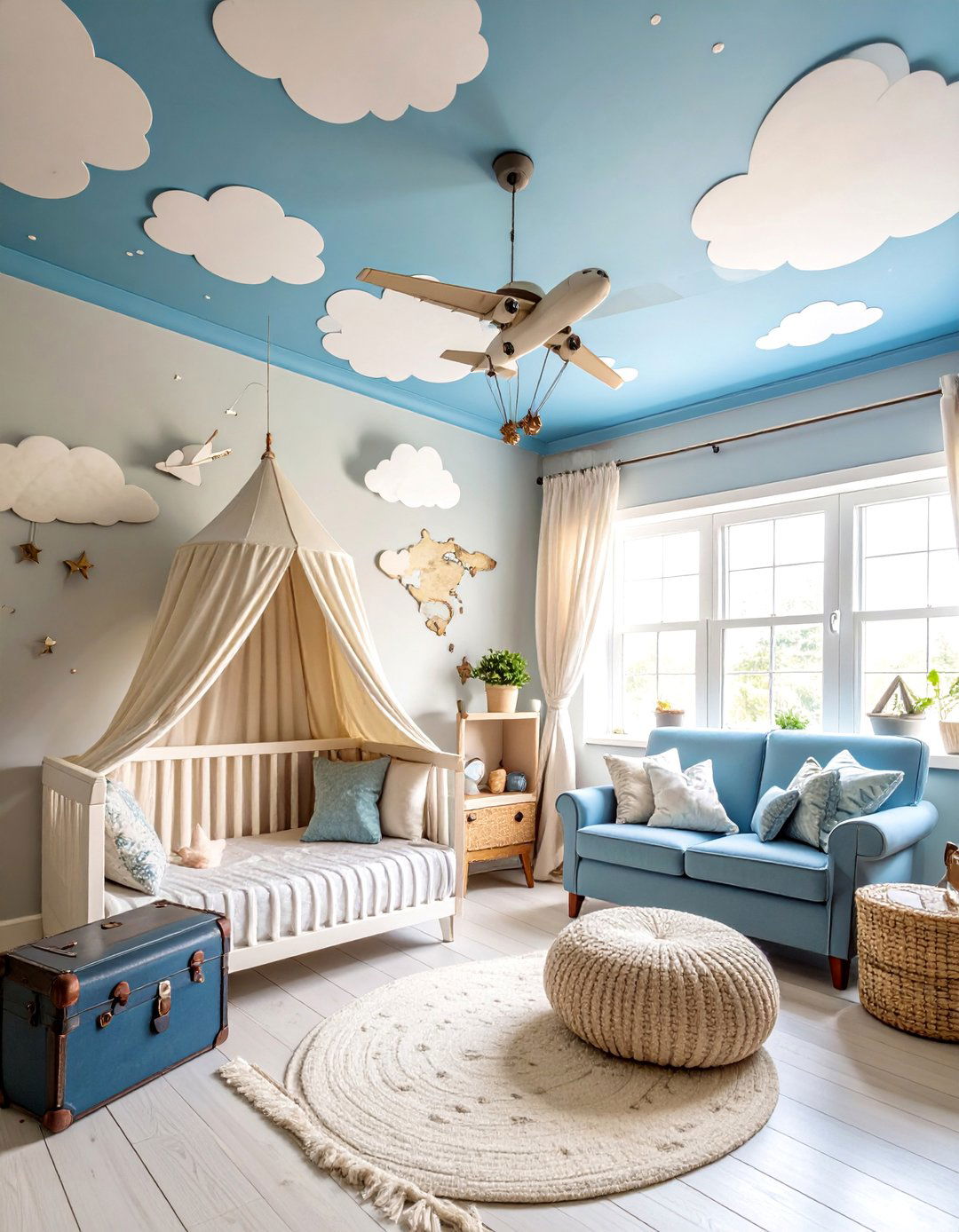 Vintage Aviation Cloud Nursery with Travel Themes - 25 Cloud Themed Nursery Ideas