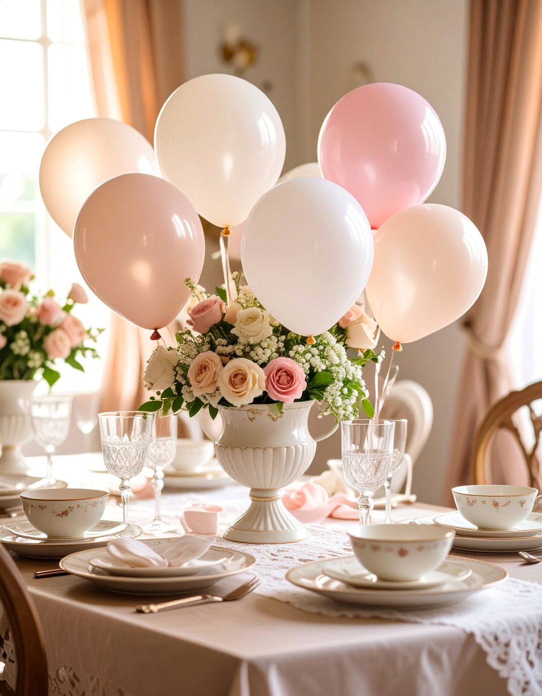 Vintage Balloon Bouquet Centerpiece with Lace - 25 Balloon Centerpiece Ideas