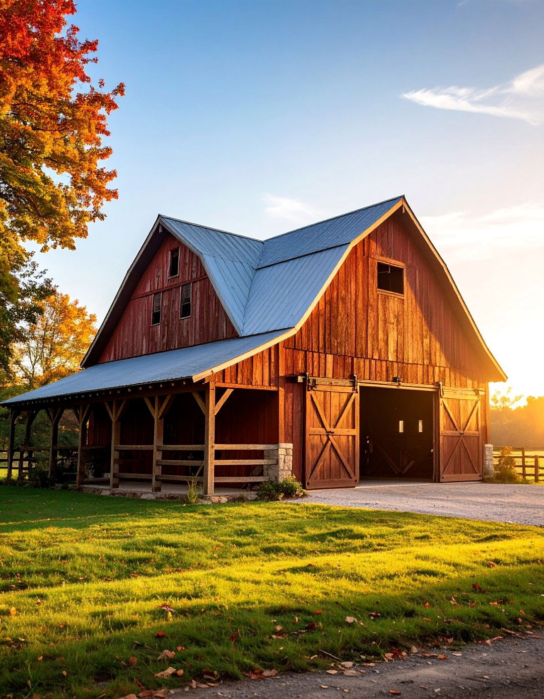 Vintage Barn Garage with Traditional Hardware - 25 Rustic Garage Ideas