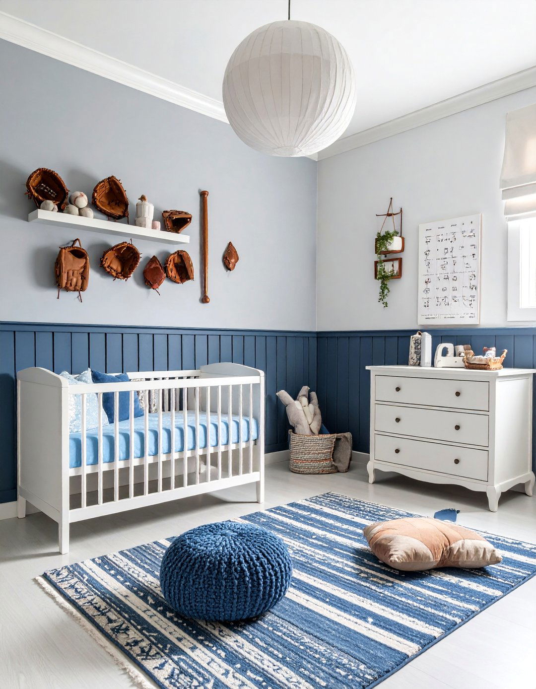 Vintage Baseball Nursery with Pinstripe Wallpaper - 25 Sports Nursery Ideas