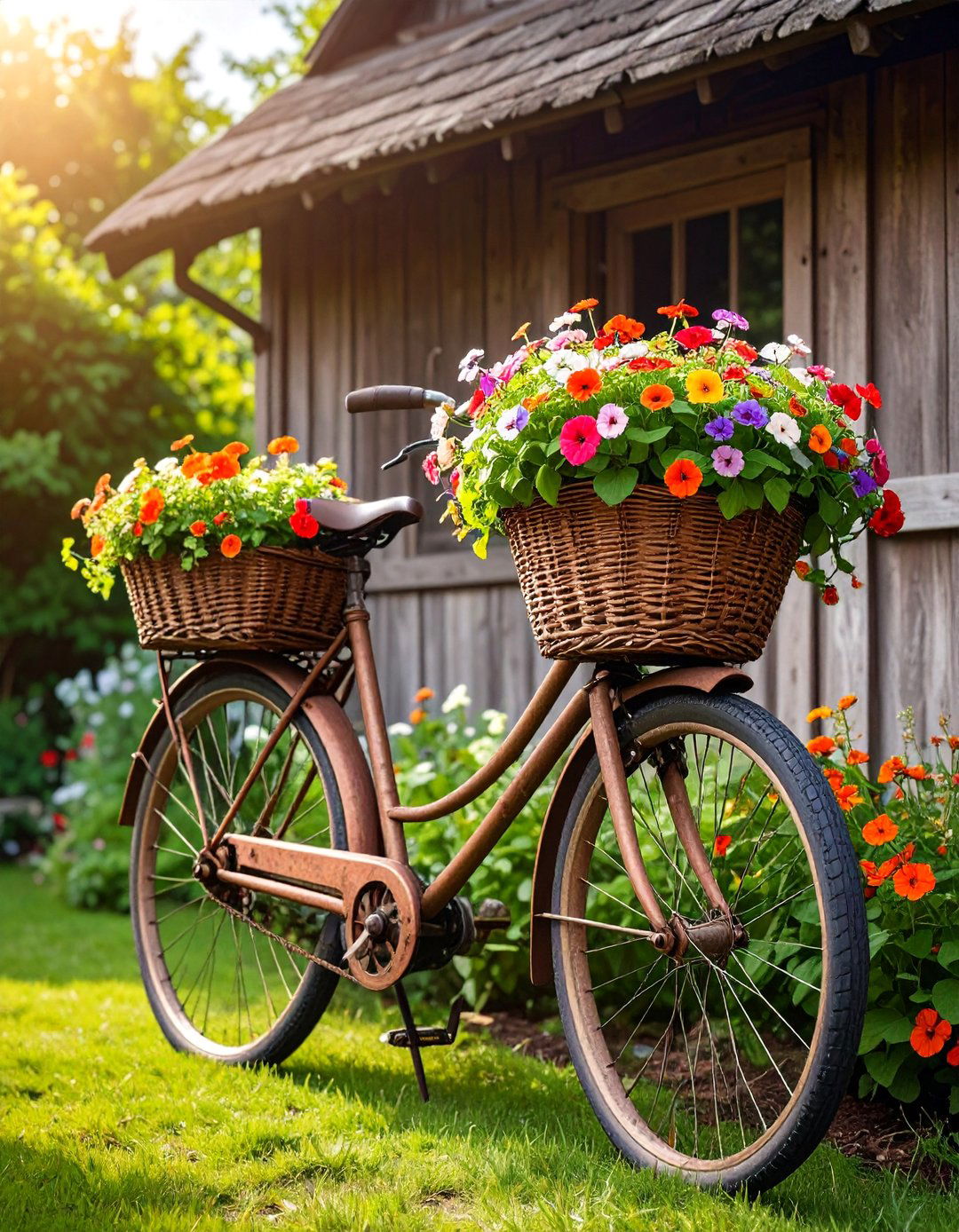 Vintage Bicycle Flower Basket Planter - 25 Old Bicycle Garden Ideas