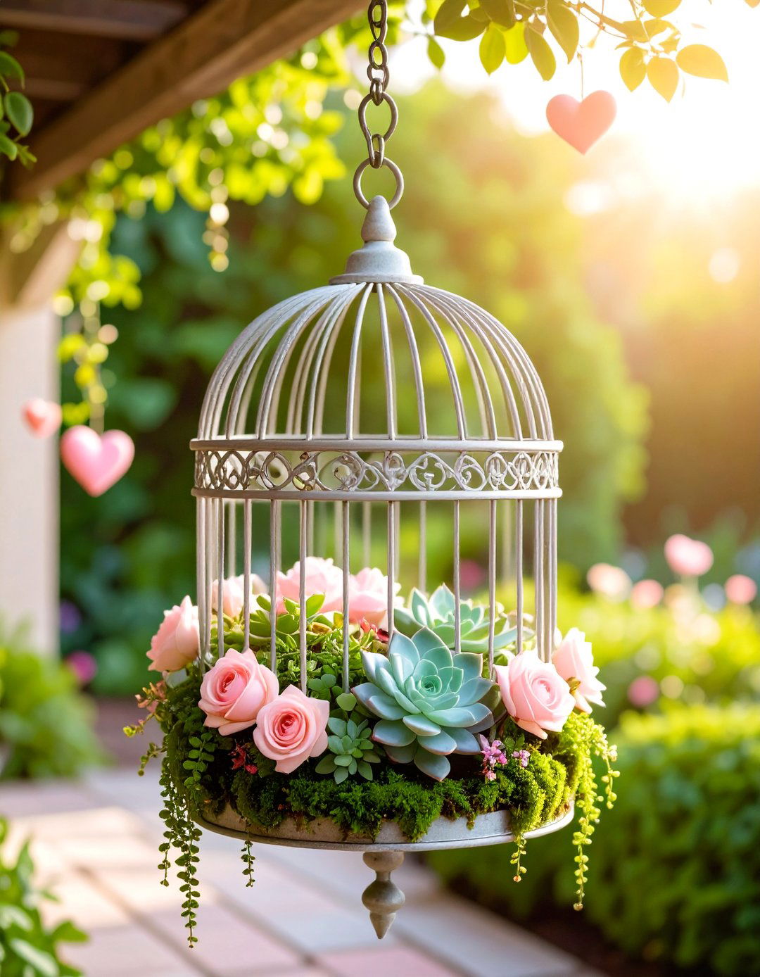 Vintage Birdcage Hanging Garden - 25 Outdoor Succulent Container Ideas
