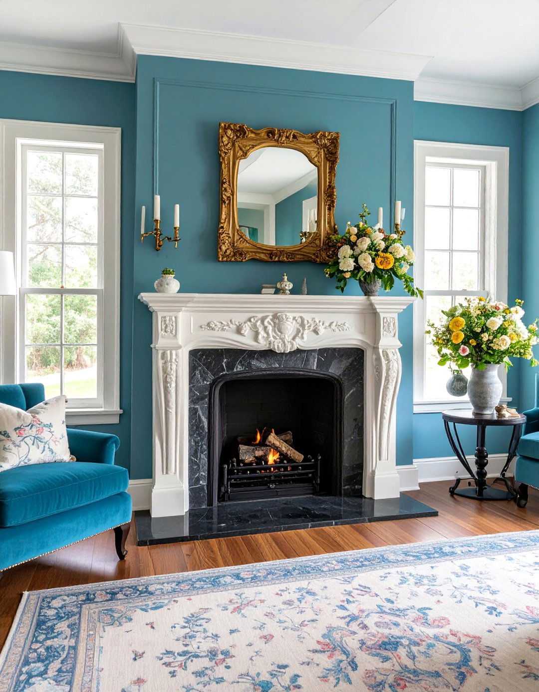 Vintage Black Stone Fireplace with Antique Details - 25 Black Stone Fireplace Ideas