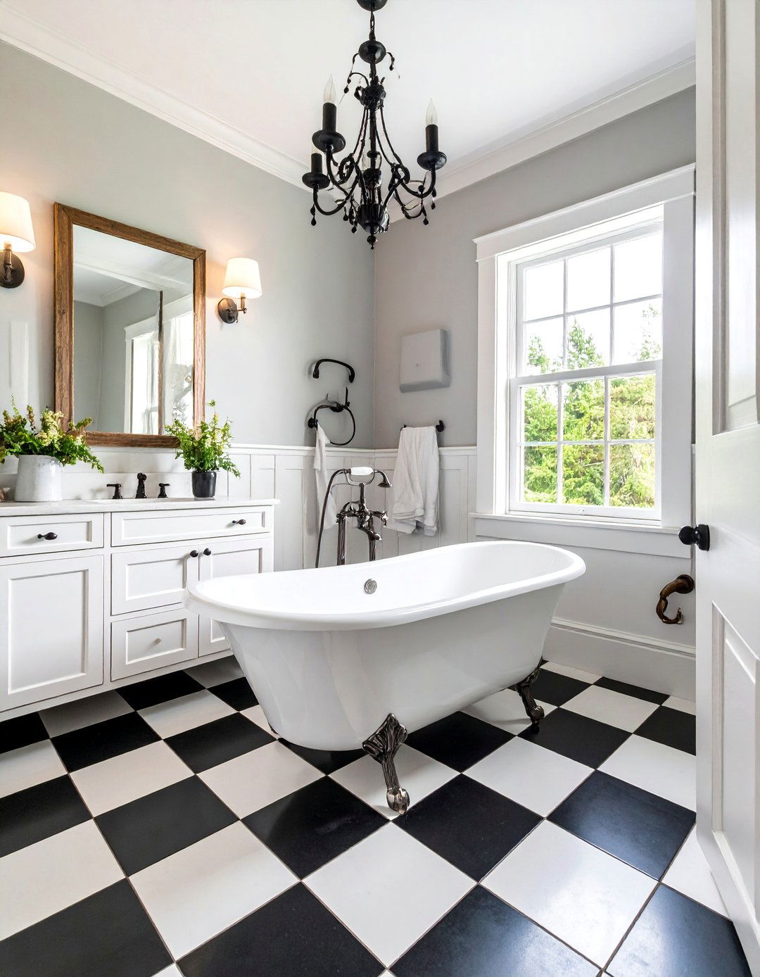 Vintage Black and Grey Checkerboard Bathroom - 25 Black and Grey Bathroom Ideas