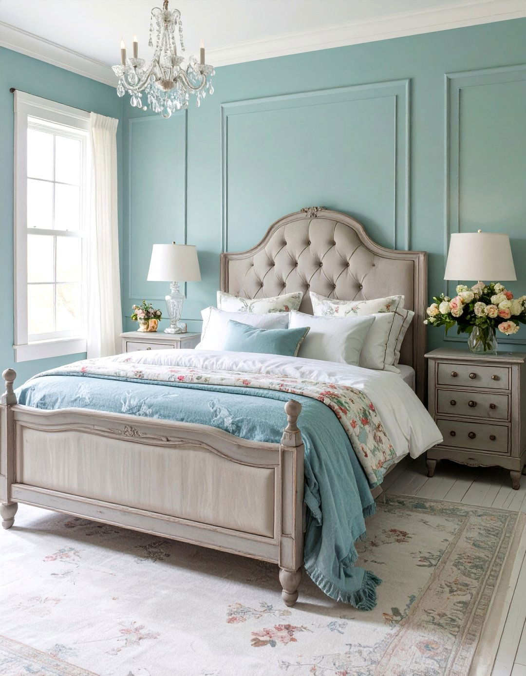 Vintage Blue Bedroom with Distressed Grey Furniture - 25 Blue and Grey Bedroom Ideas