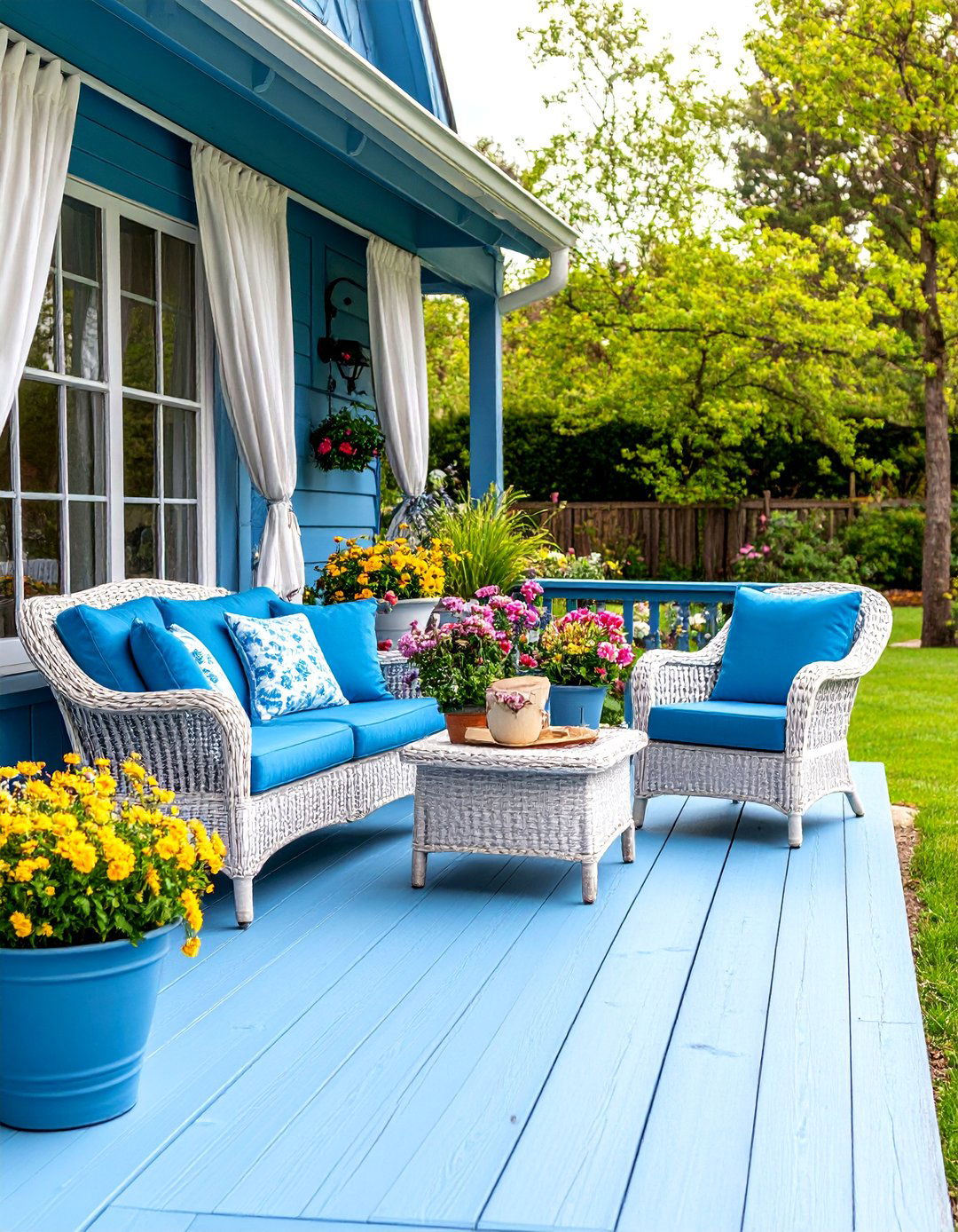 Vintage Blue Deck with Shabby Chic Romance - 25 Deck Color Ideas