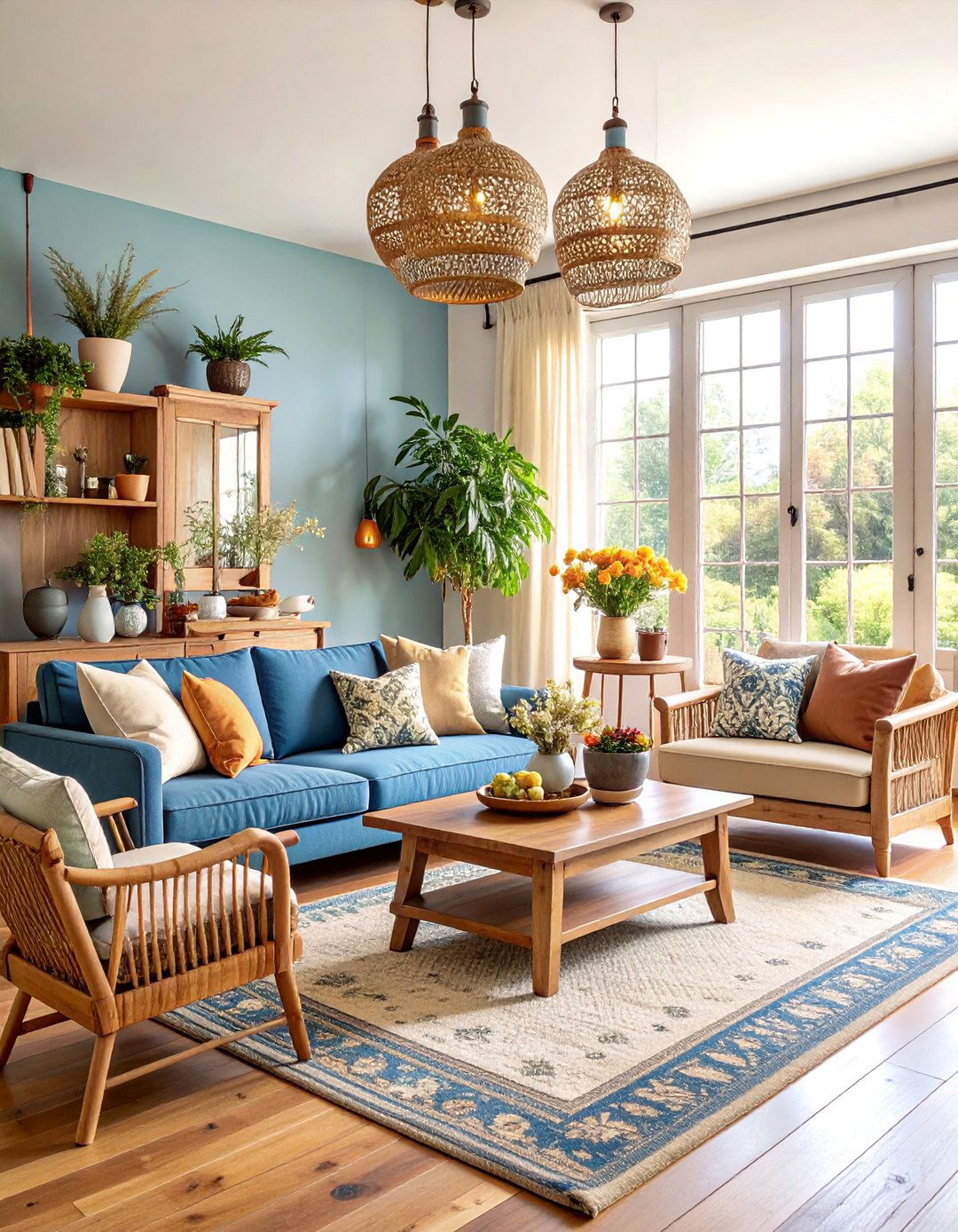 Vintage Blue Denim and Beige Canvas Casual Style - 25 blue and beige living room ideas