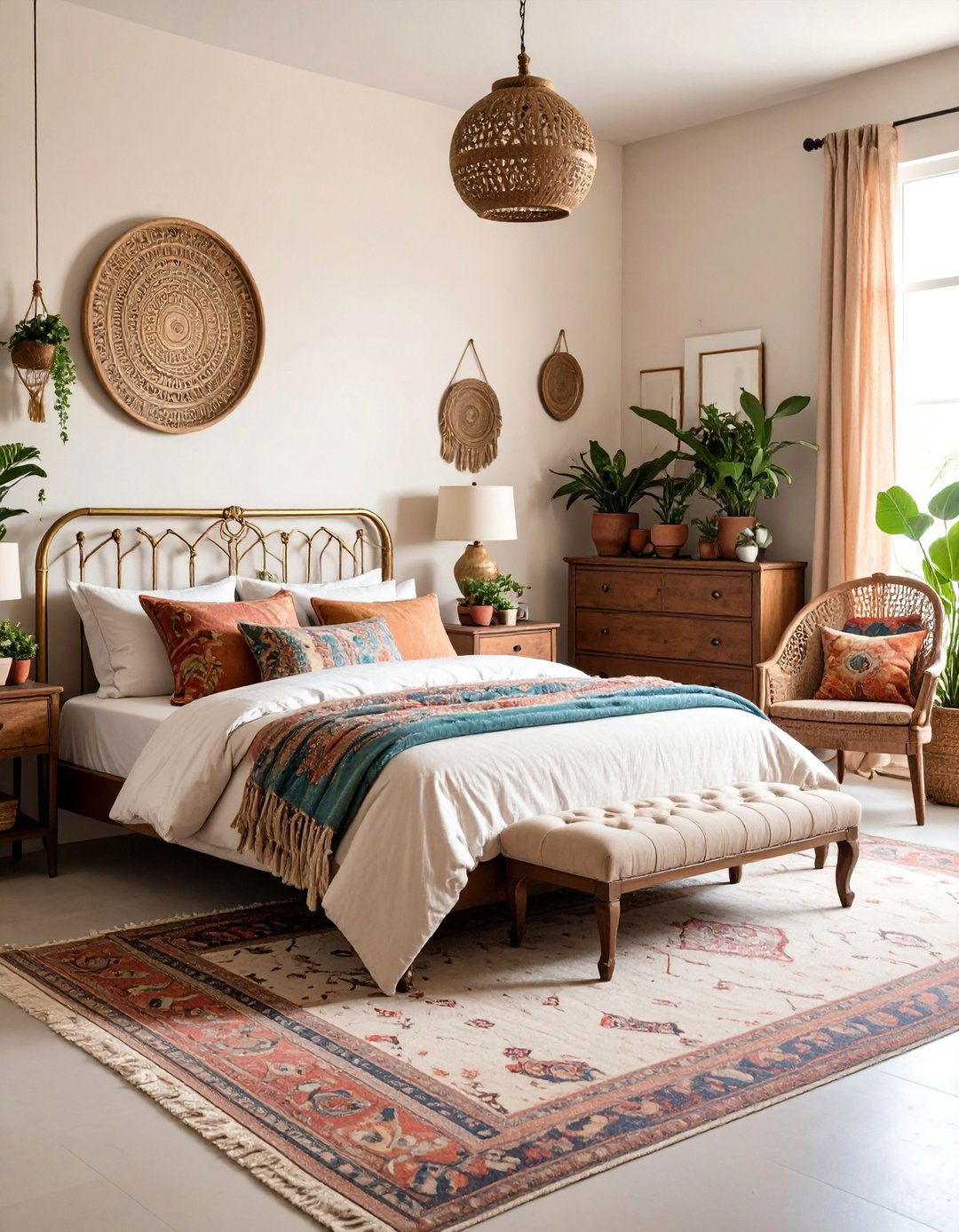 Vintage Bohemian Guest Bedroom with Layered Bedding - 25 Bohemian Maximalist Decor Ideas