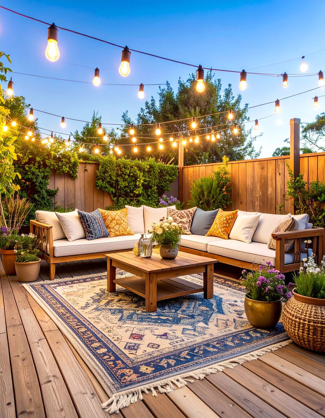 Vintage Boho Patio with Antique Carpet Layers - 25 Boho Patio Ideas