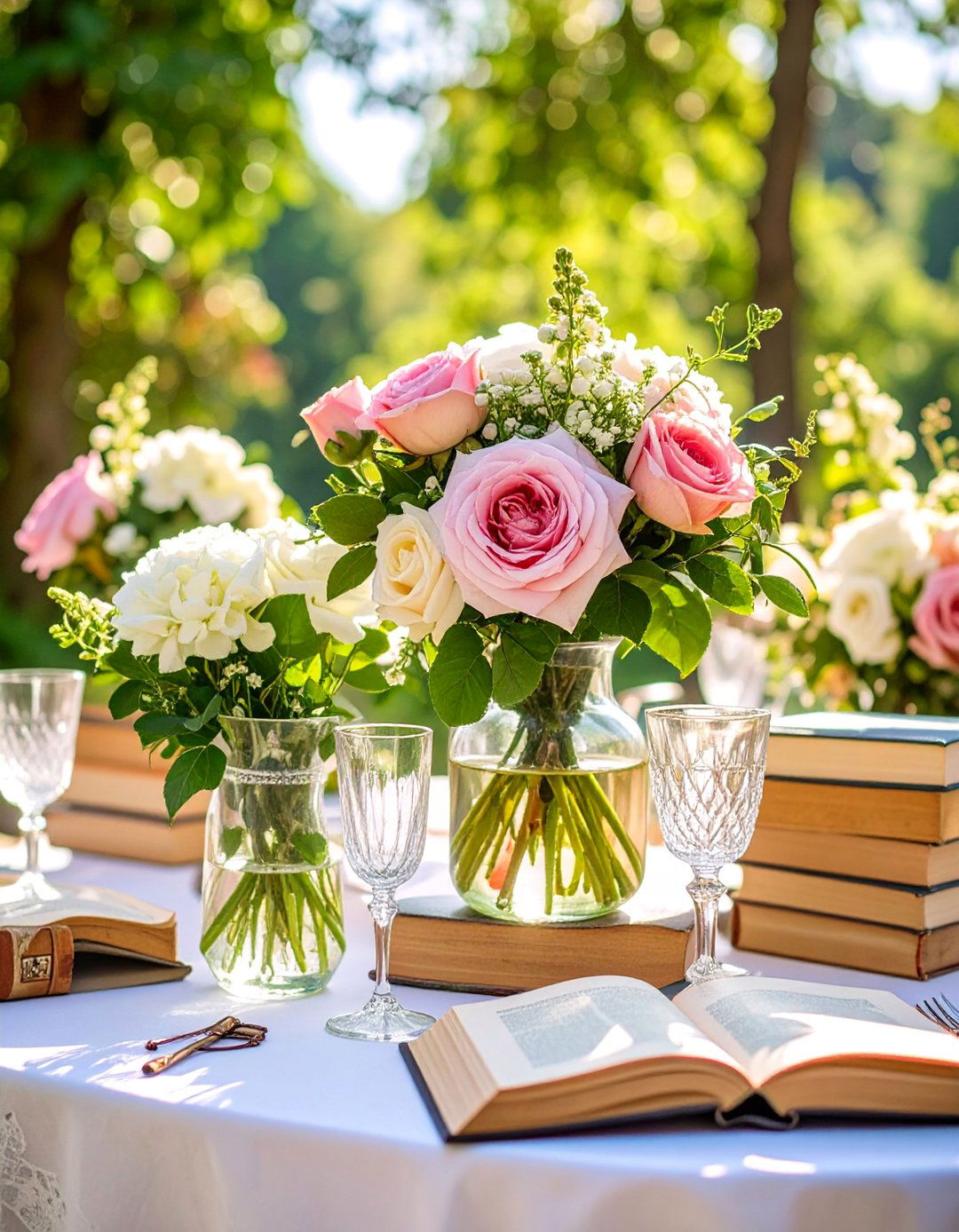 Vintage Book Stack Garden Arrangement - 25 Rustic Wedding Centerpieces