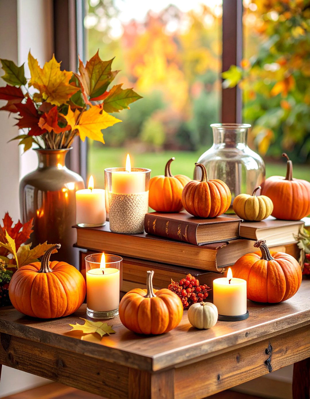 Vintage Book and Candle Vignettes - 25 Thanksgiving Decor Ideas