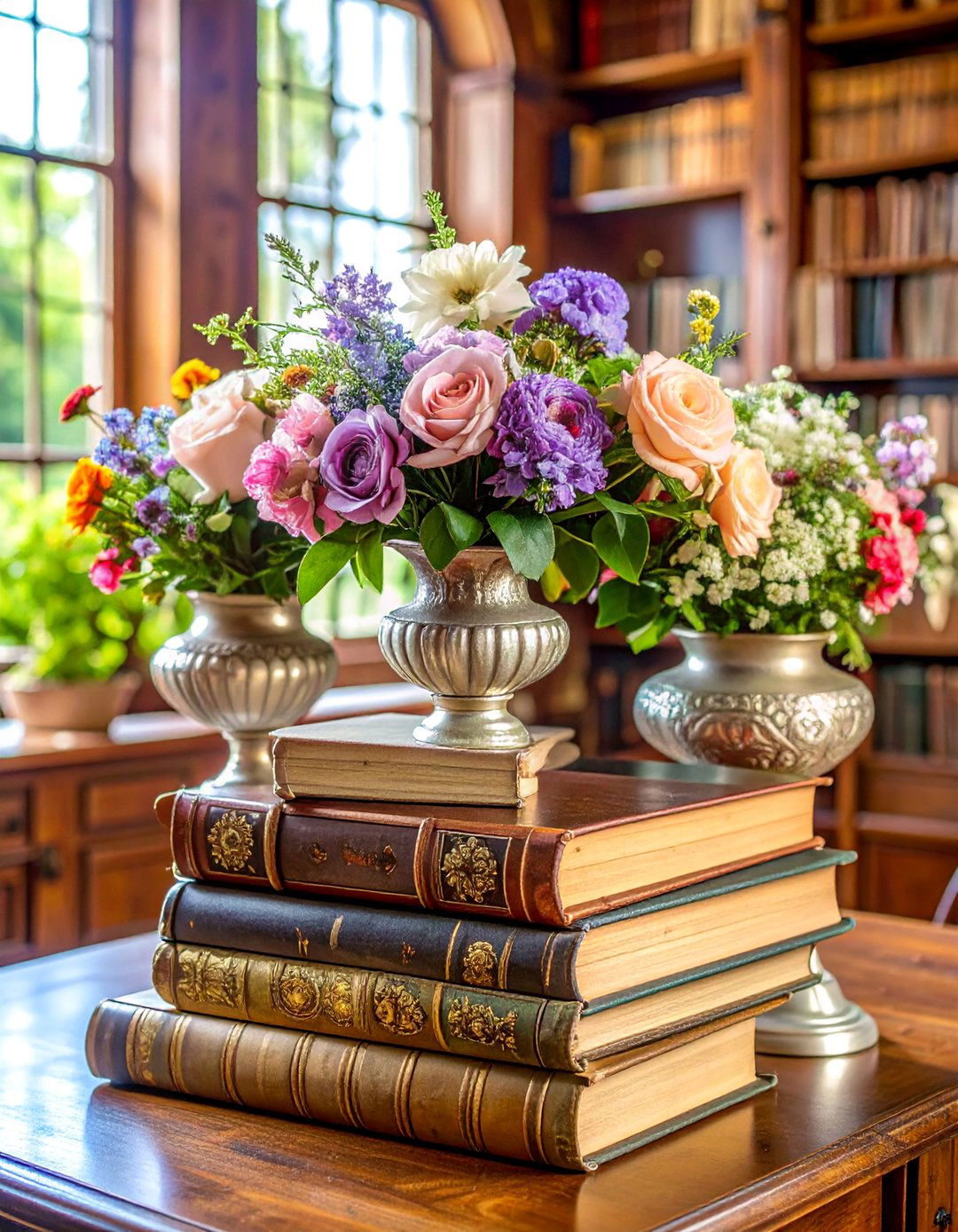 Vintage Book and Flower Combinations - 25 Rehearsal Dinner Centerpiece Ideas