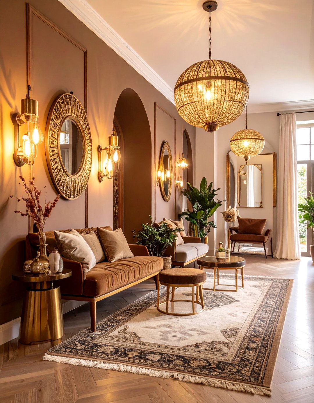 Vintage Brass Lighting Boho Hallway Ambiance - 25 Boho Hallway Ideas