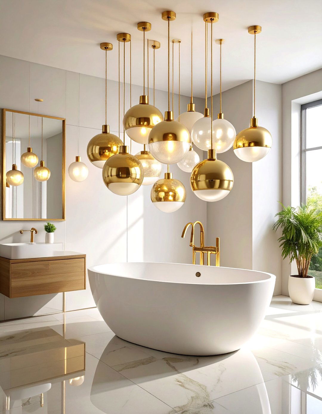 Vintage Brass and Glass Globe Pendant Cluster - 25 Bathroom Lighting Ideas