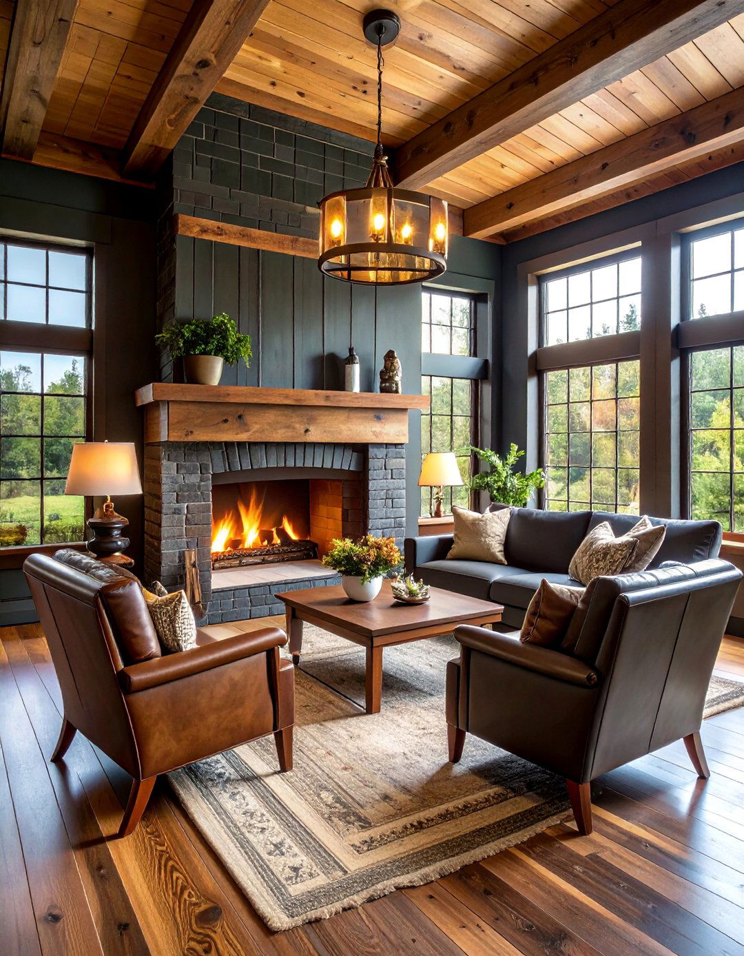 Vintage Brick Fireplace with Painted Finish - 25 Cabin Fireplace Ideas