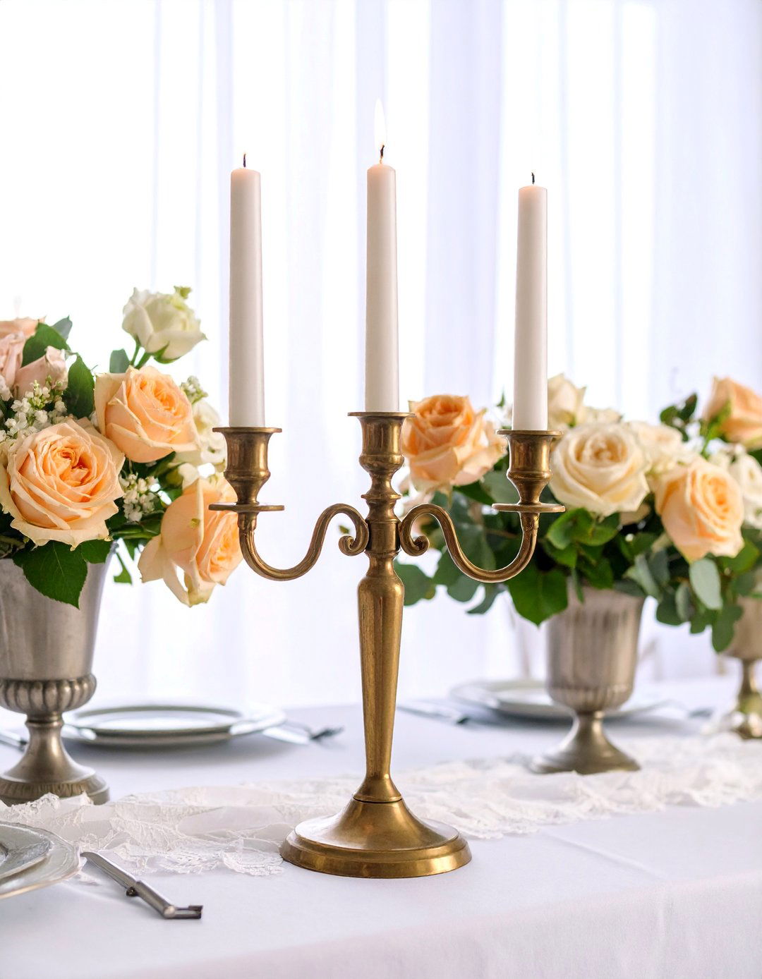 Vintage Candelabra Romance with Antique Brass Accents - 25 Wedding Table Decoration Ideas