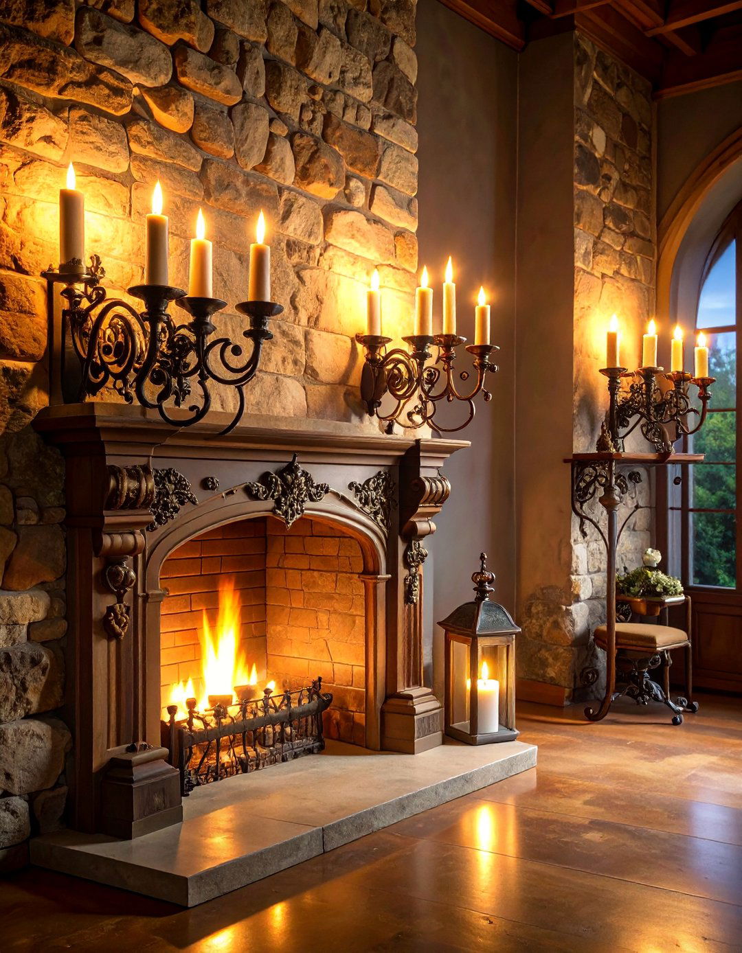 Vintage Candle Style Fireplace Sconces with Iron Frames - 25 Fireplace Sconces Ideas