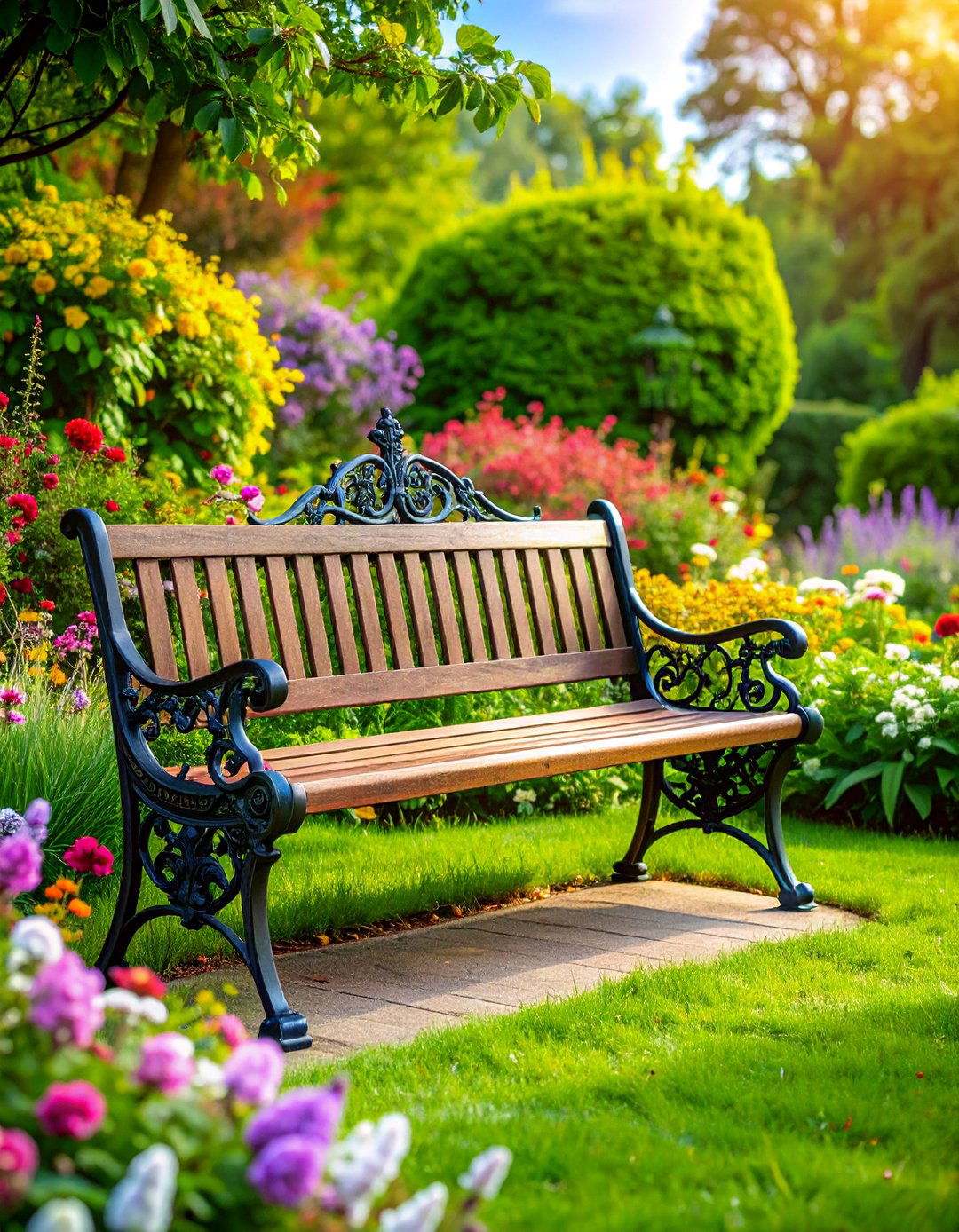 Vintage Cast Iron Park Bench with Victorian Styling - 25 Garden Bench Ideas