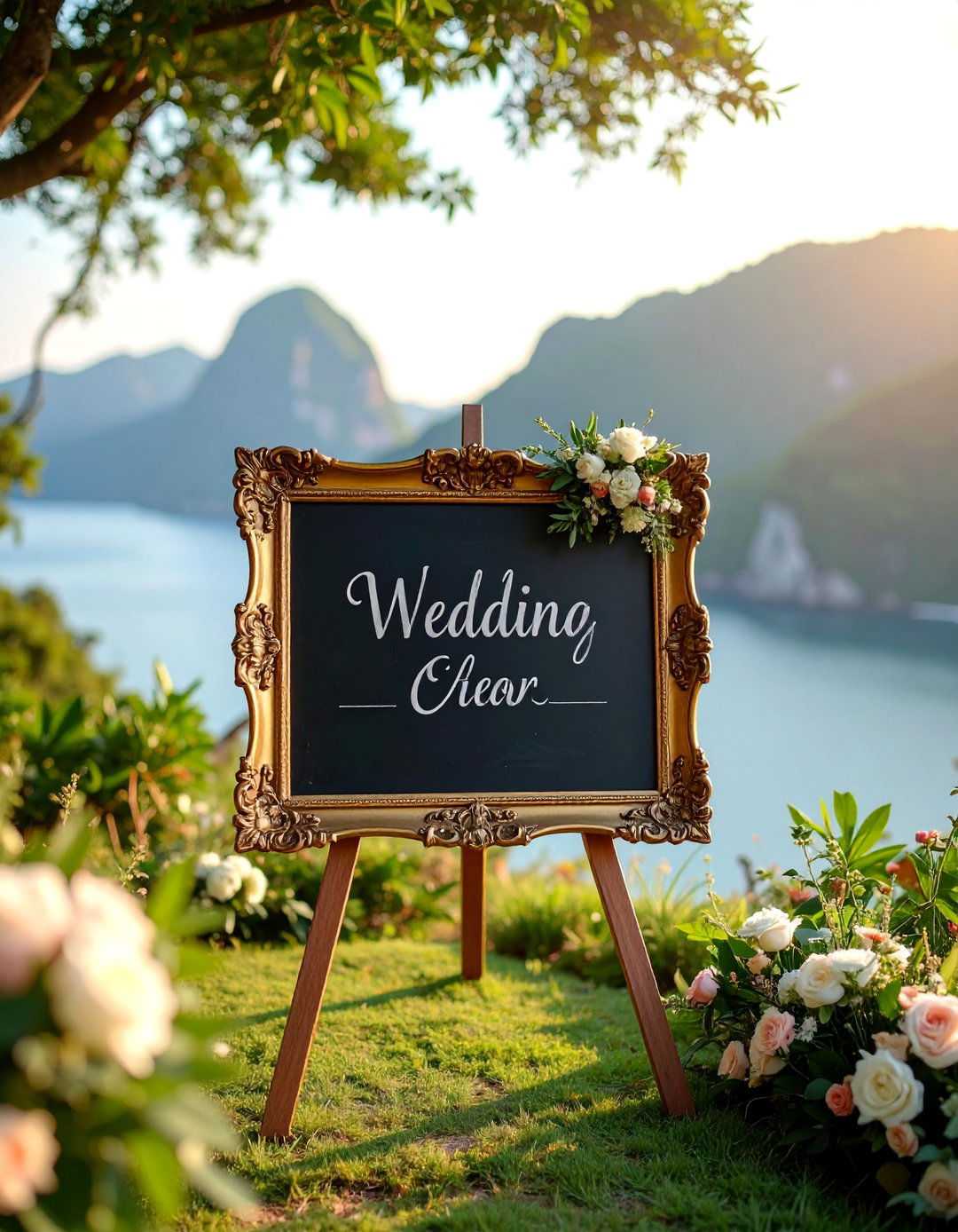 Vintage Chalkboard Wedding Sign with Ornate Frame - 25 Wedding Sign Ideas