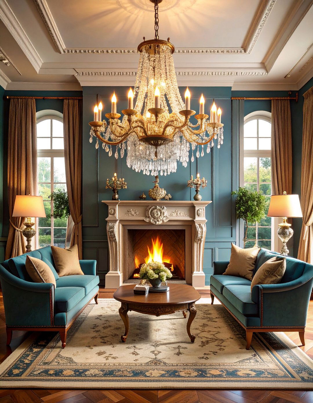 Vintage Chandelier Elegance Statement - 25 Fireplace Lighting Ideas