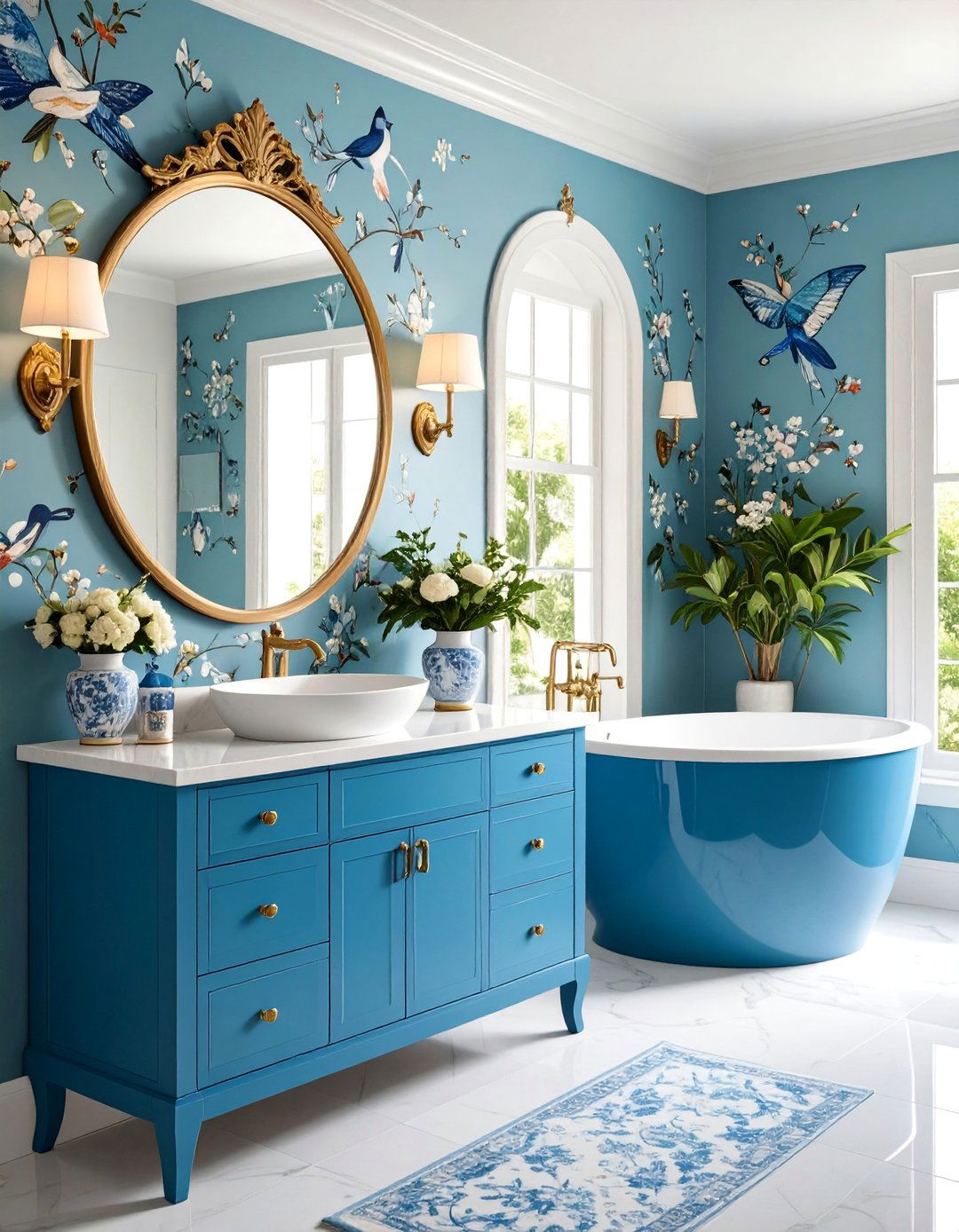 Vintage Chinoiserie Powder Room with Hand Painted Details - 25 Eclectic Powder Room Ideas