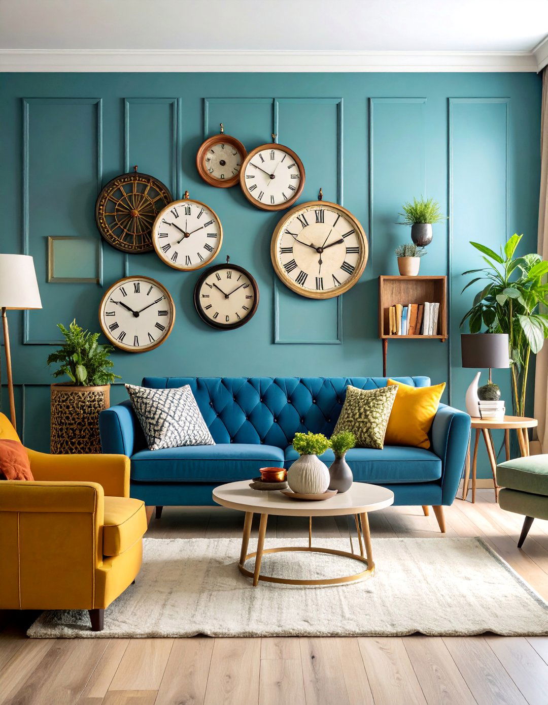 Vintage Clock Collection Display - 25 70s Living Room Ideas