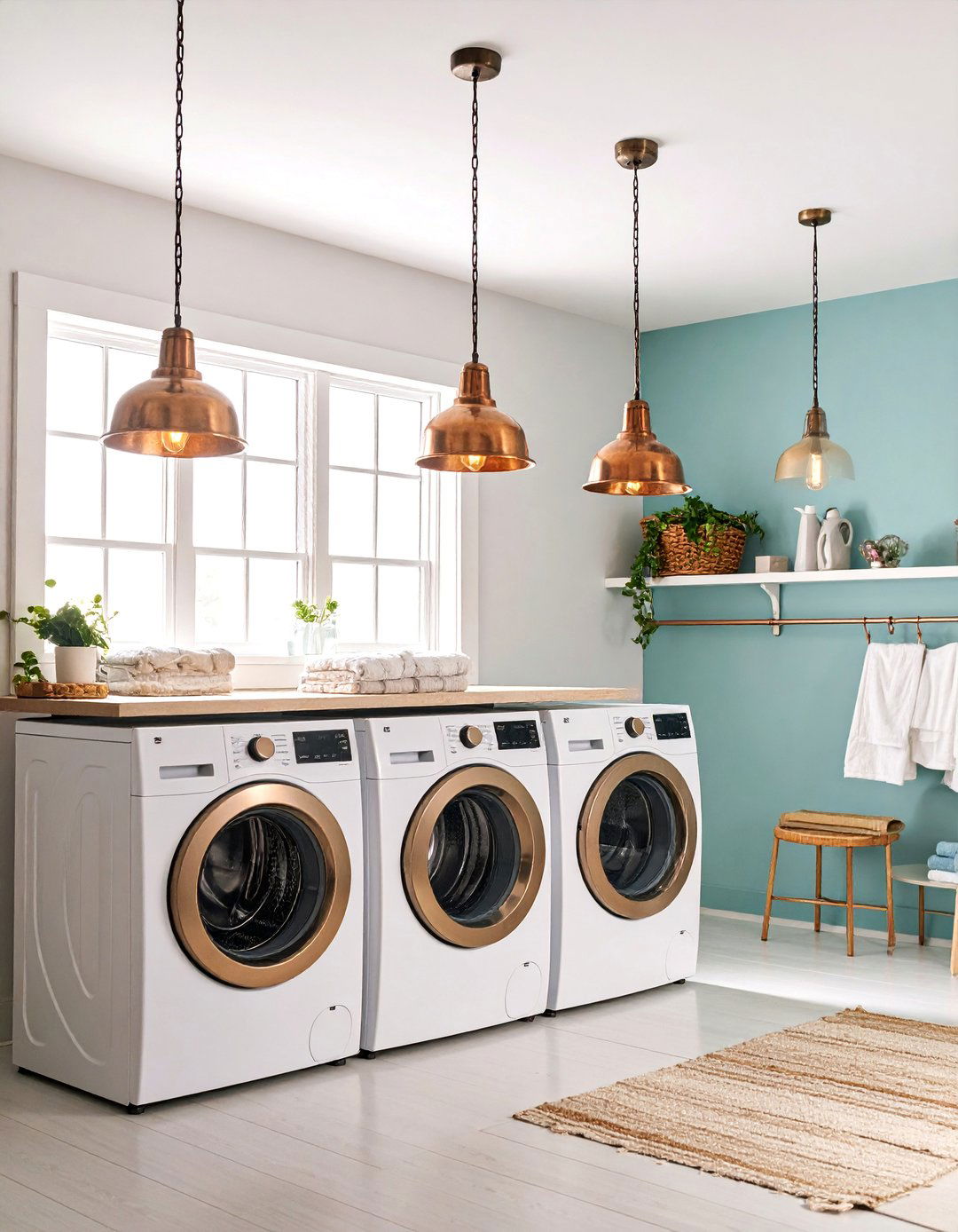 Vintage Copper Pendant Lights with Patina Finish - 25 Laundry Room Lighting Ideas