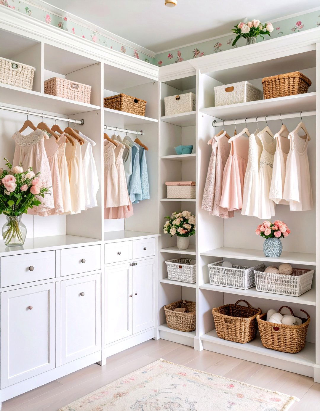 Vintage Cottage Nursery Closet with Floral Wallpaper - 25 Nursery Closet Ideas