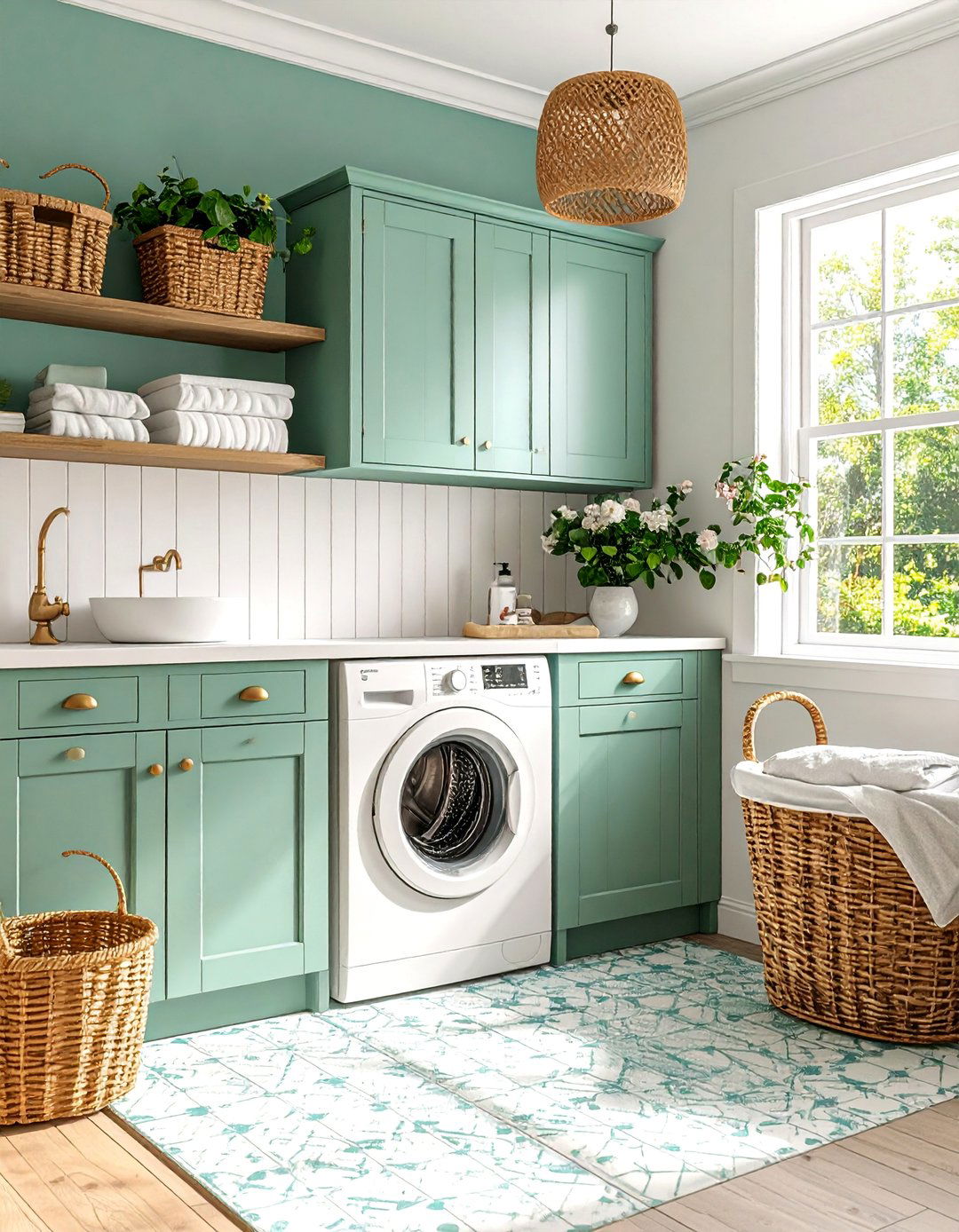 Vintage Cottage Sage Green Beadboard Design - 25 Sage Green Laundry Room Ideas