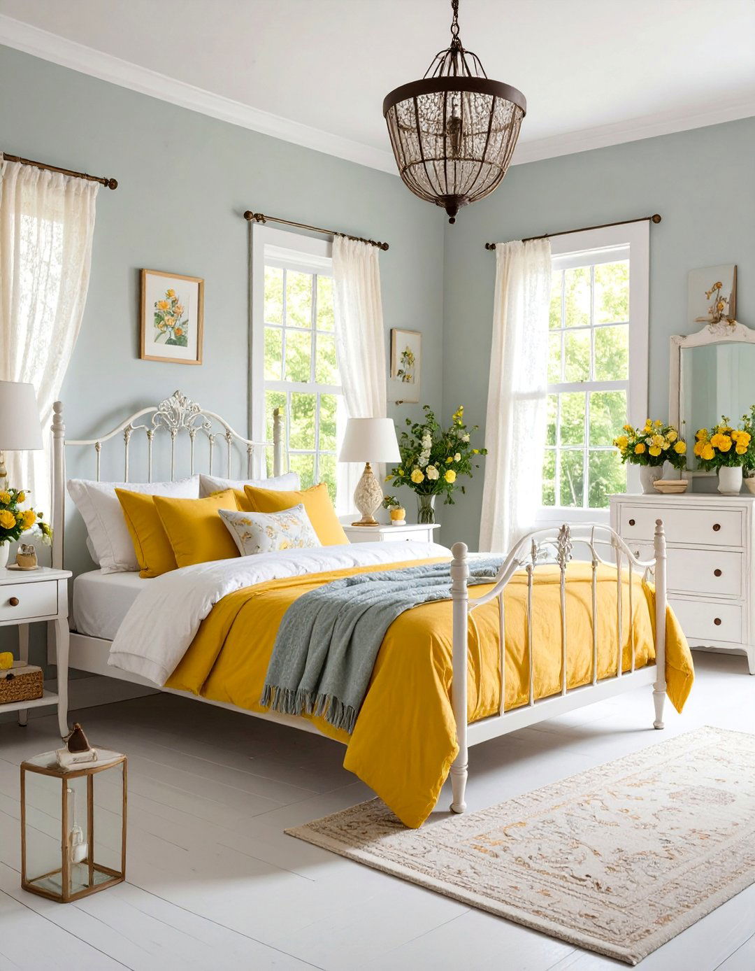 Vintage Cottage Yellow and Grey Bedroom - 25 Yellow and Grey Bedroom Ideas
