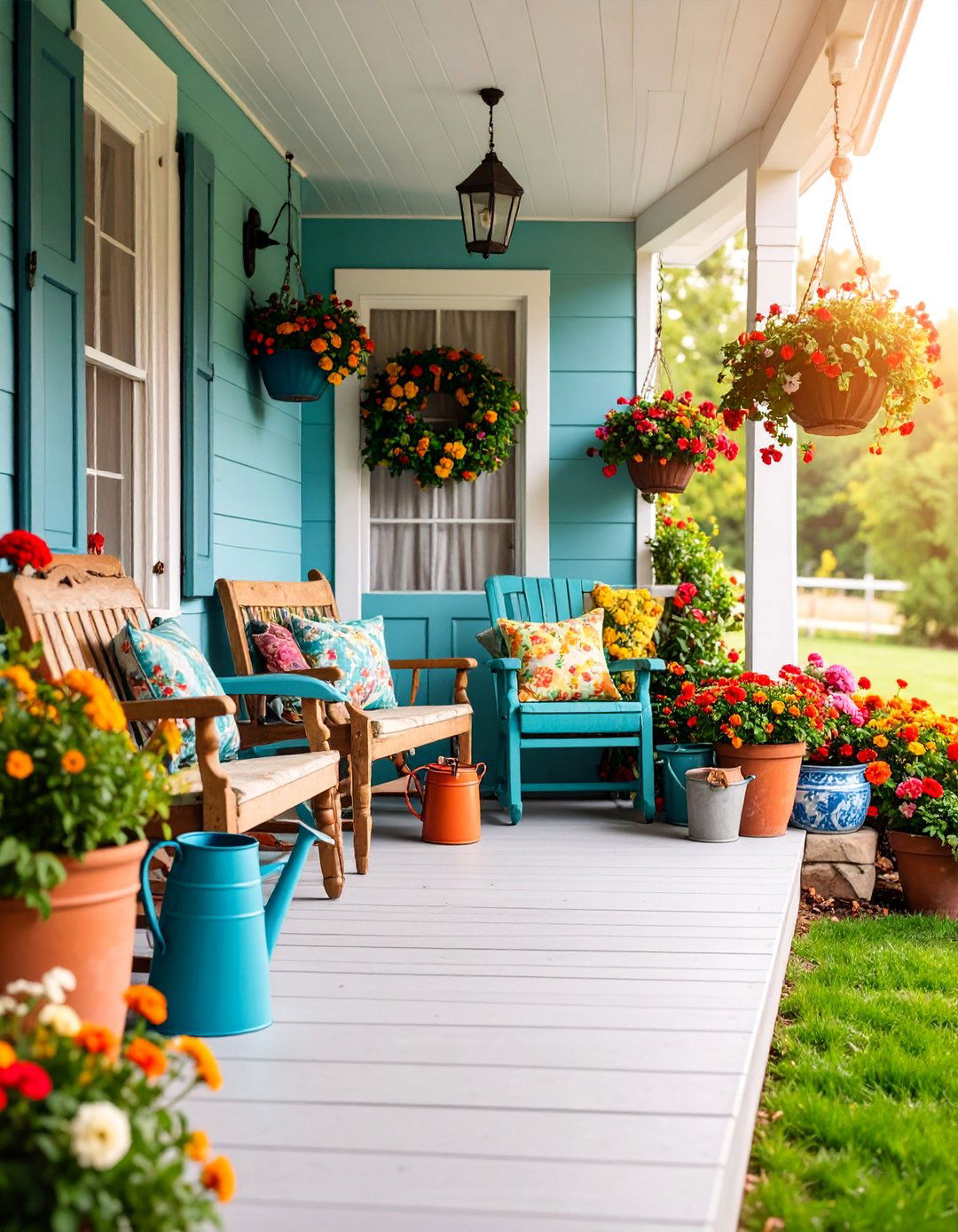 Vintage Country Porch with Antique Furniture and Collectibles