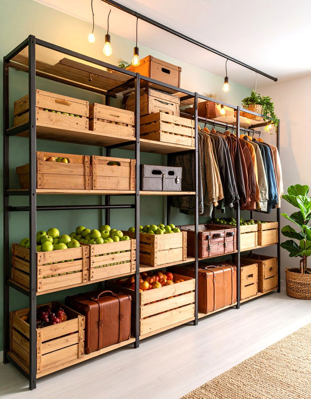 Vintage Crate Storage Closet with Industrial Hardware - 25 Rustic Closet Ideas