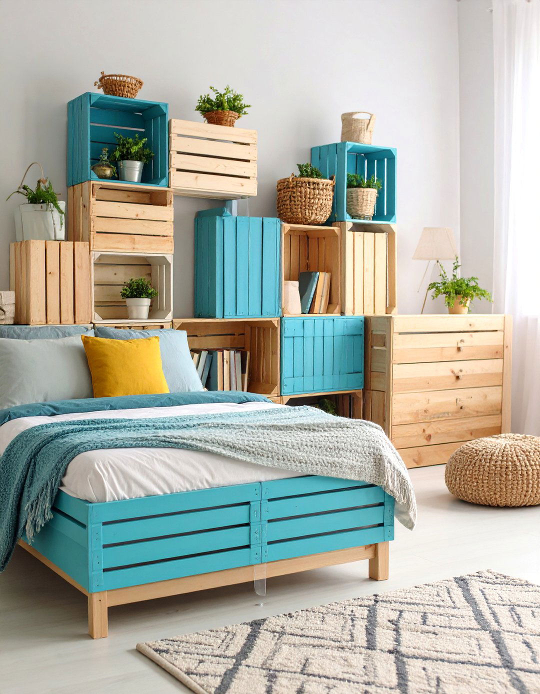 Vintage Crate Wall Installation - 25 Bedroom Shelving Ideas