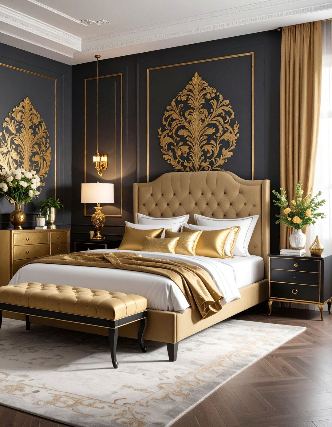 Vintage Damask Elegance in Metallic Gold - 25 Bedroom Wallpaper Ideas