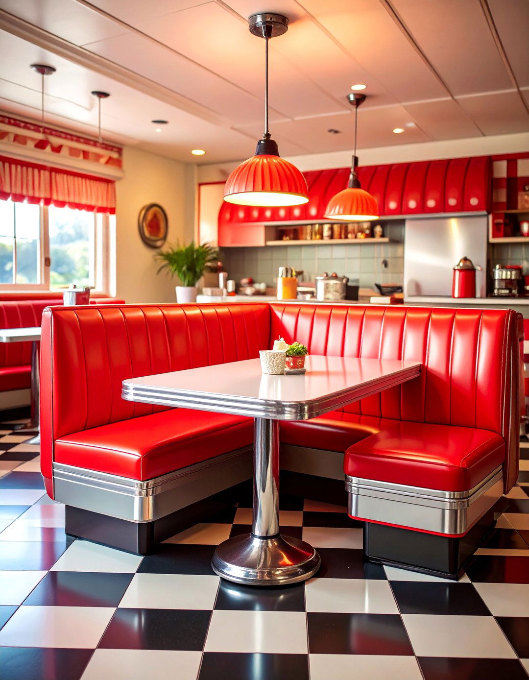 Vintage Diner Kitchen with Red Vinyl Booth Seating - 25 Eat in Kitchen Ideas