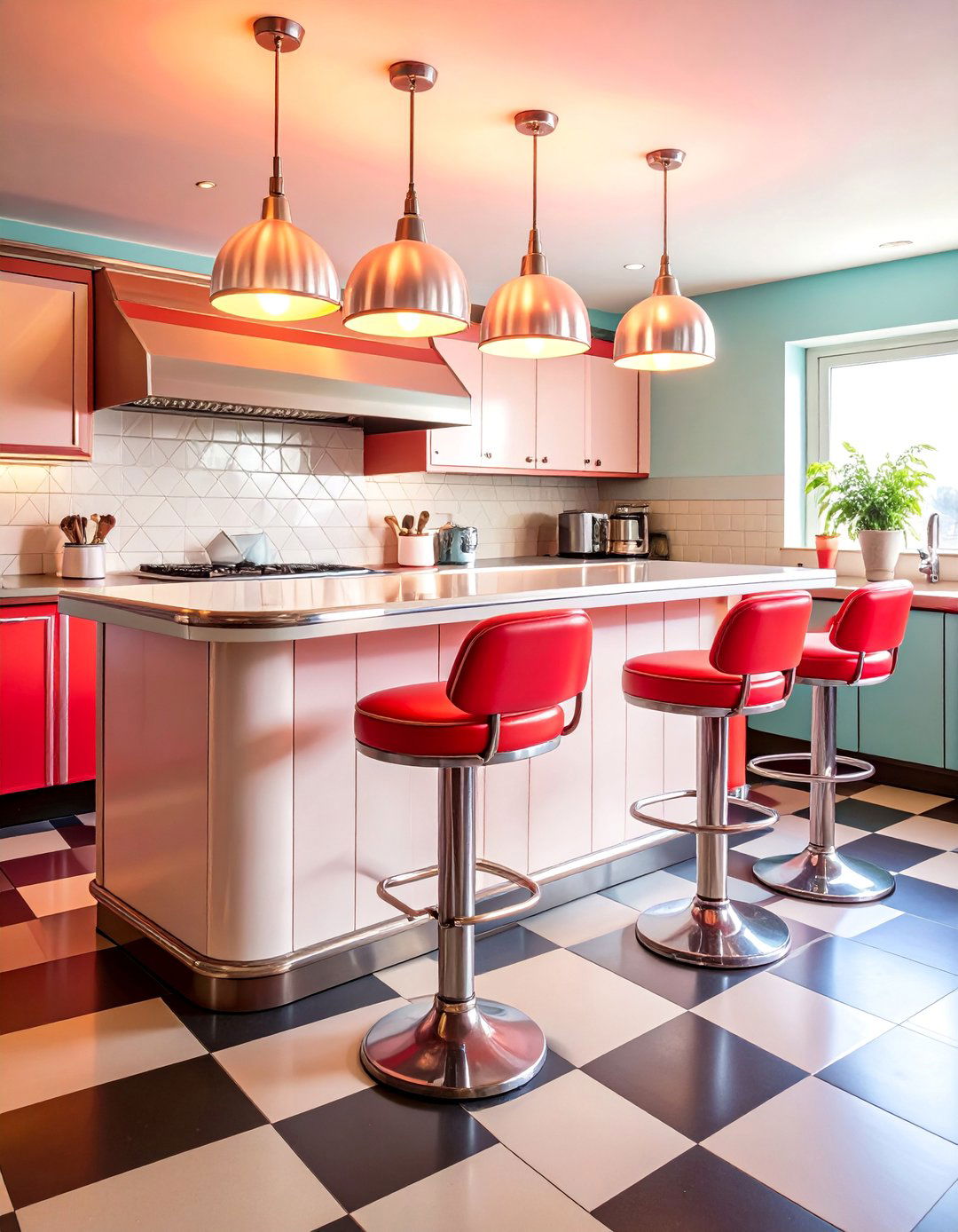 Vintage Diner Style Bar with Retro Chrome Details - 25 Kitchen Bar Ideas