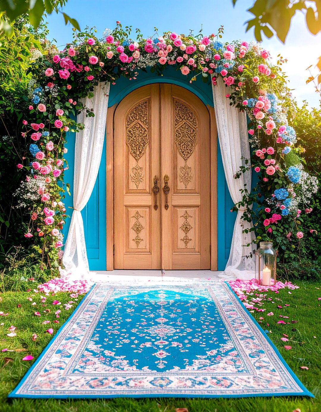Vintage Door Wedding Backdrop with Climbing Roses - 25 Wedding Backdrop Ideas
