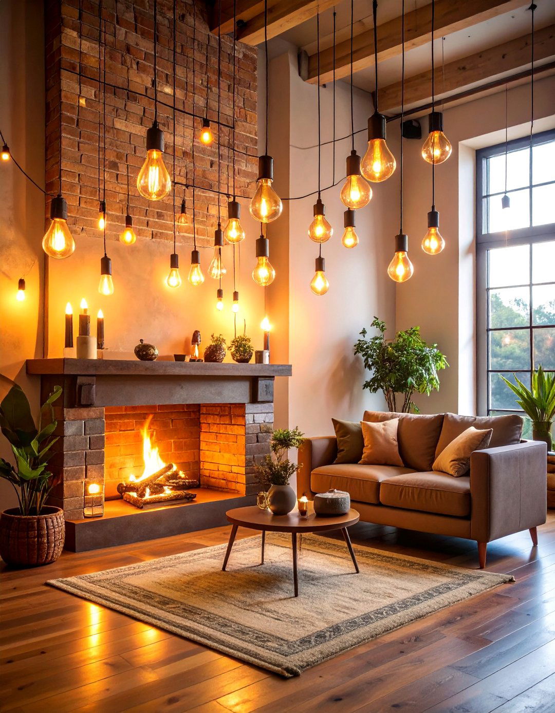 Vintage Edison Bulb String Lights with Industrial Appeal - 25 Fireplace Mantel Lighting Ideas