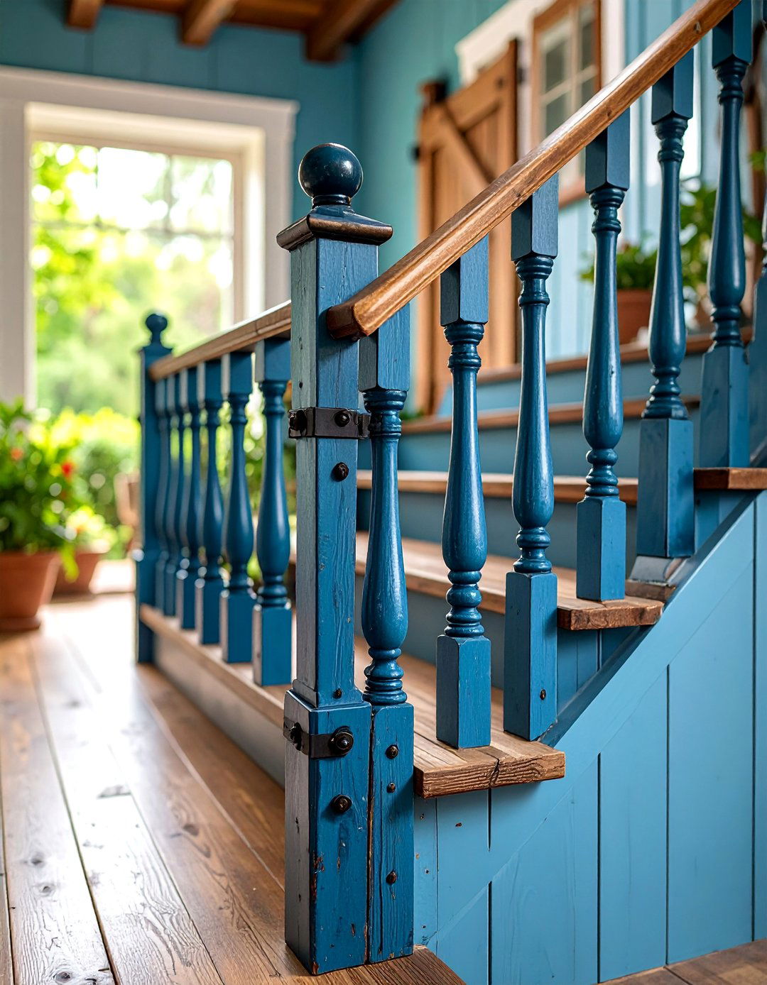 Vintage Farm Gate Hardware Integration - 25 Farmhouse Rustic Stair Railing Ideas