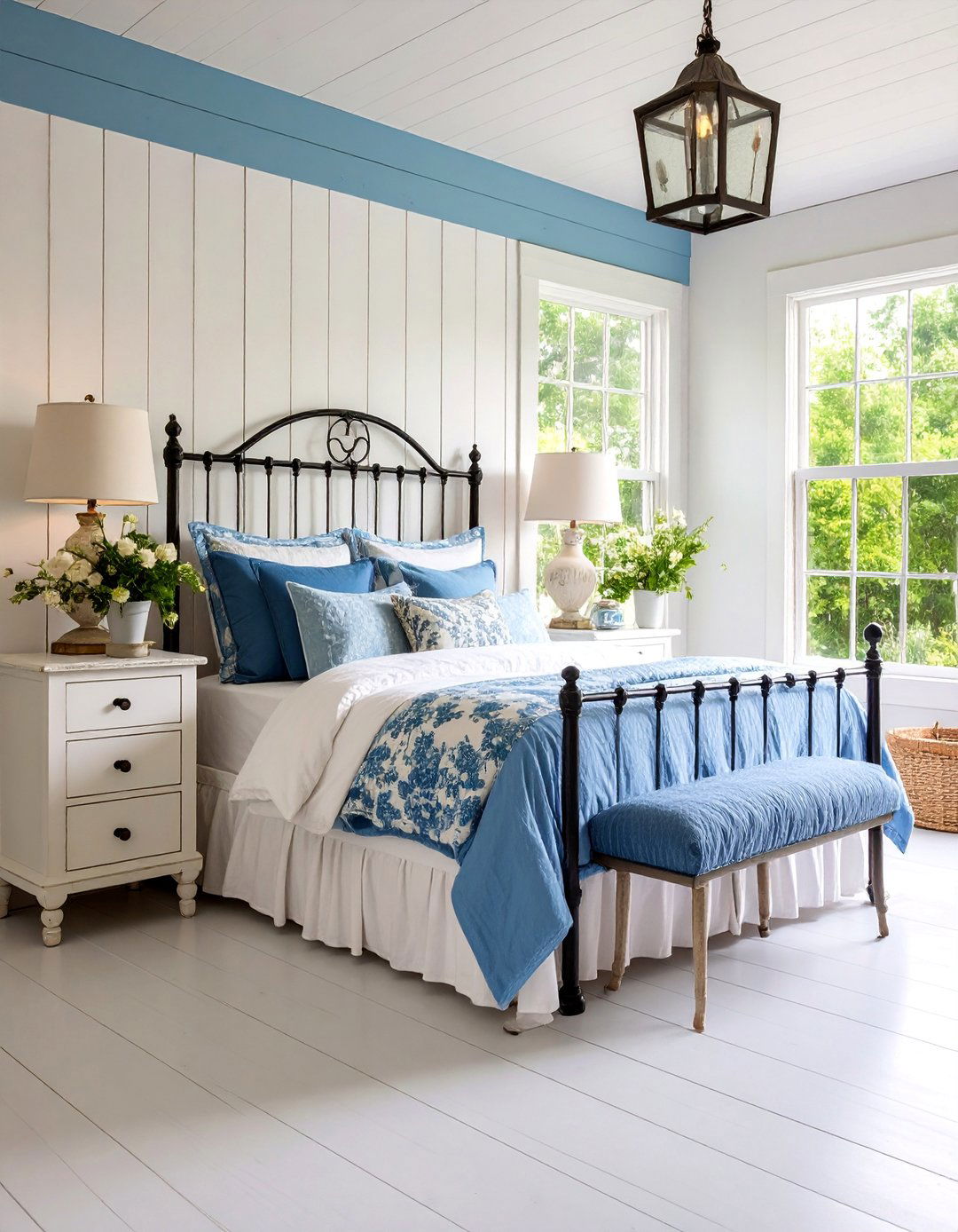 Vintage Farmhouse Blue and White Cottage Bedroom - 25 Blue and White Bedroom Ideas