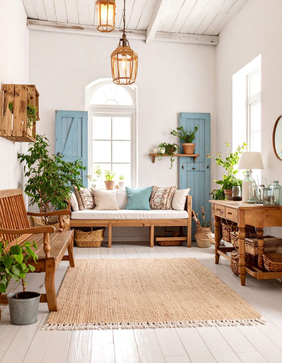 Vintage Farmhouse Mudroom with Repurposed Furniture - 25 Farmhouse Mudroom Ideas