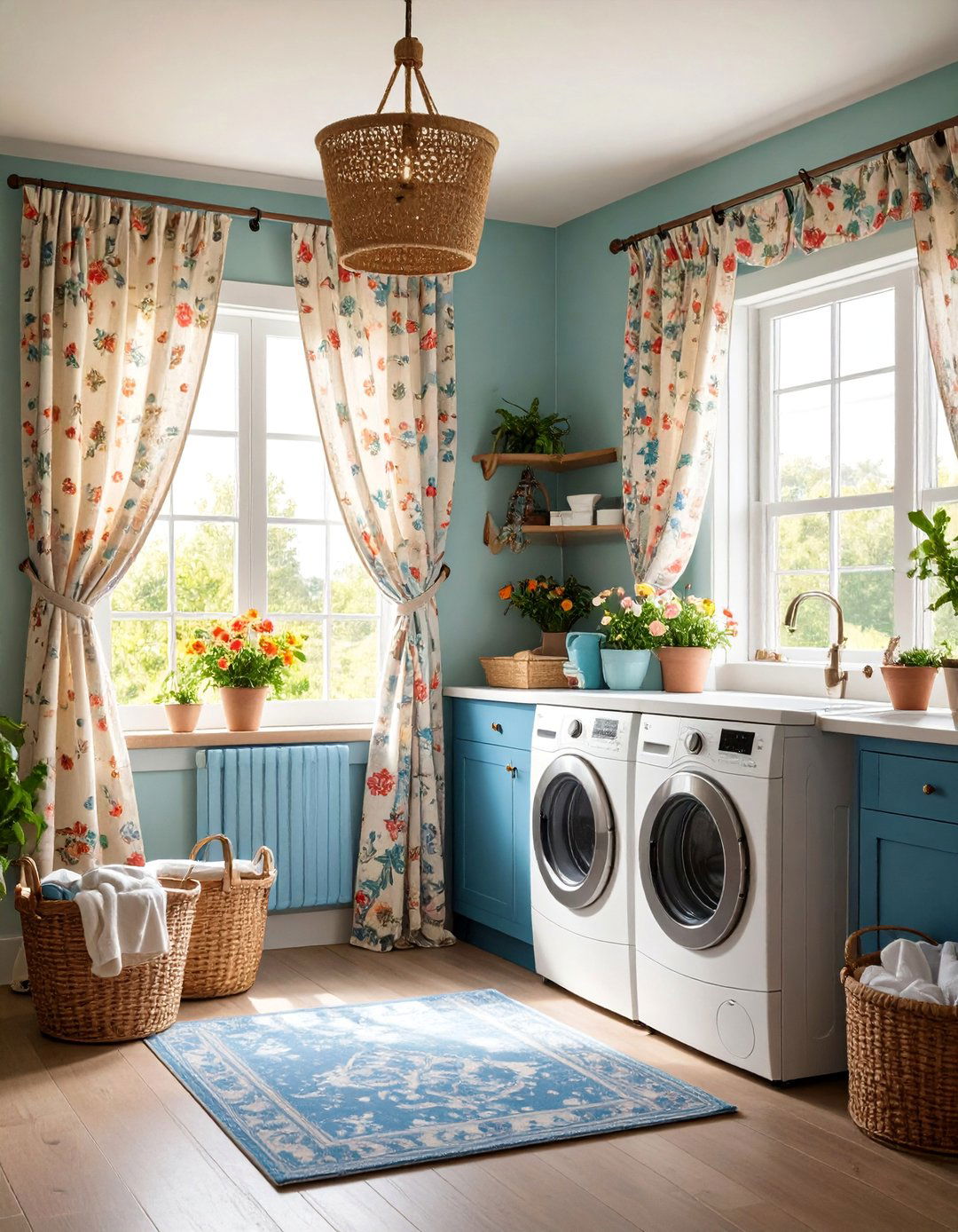 Vintage Feedsack Style Curtains with Typography - 25 Laundry Room Curtain Ideas
