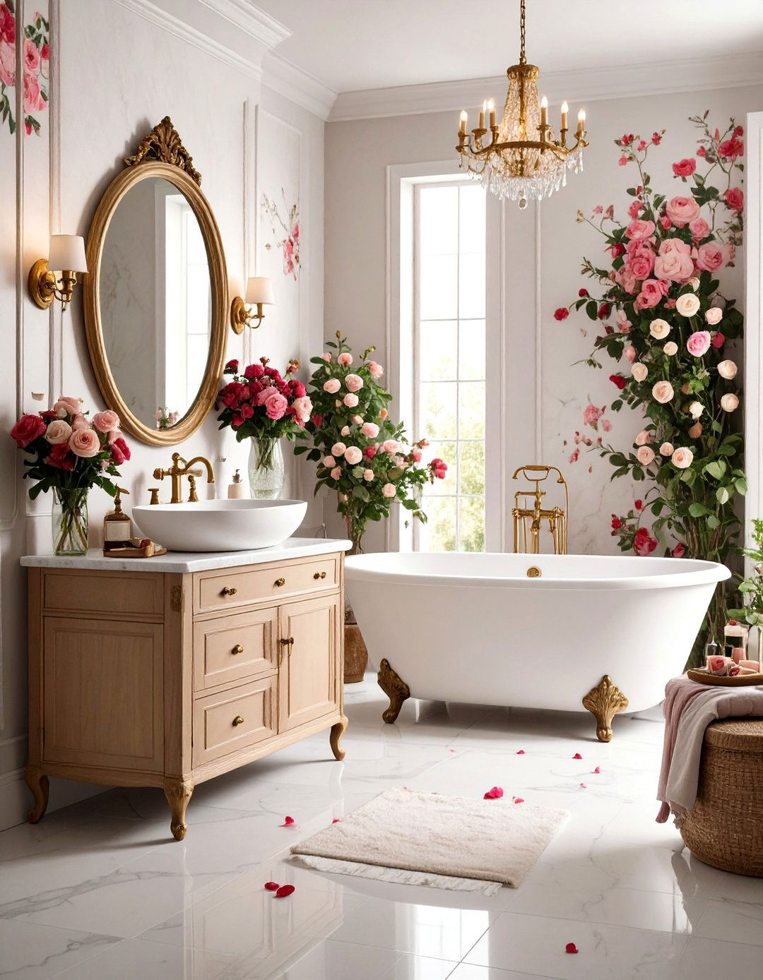 Vintage Floral Bathroom with Classic Rose Patterns - 25 Bathroom Wallpaper Ideas
